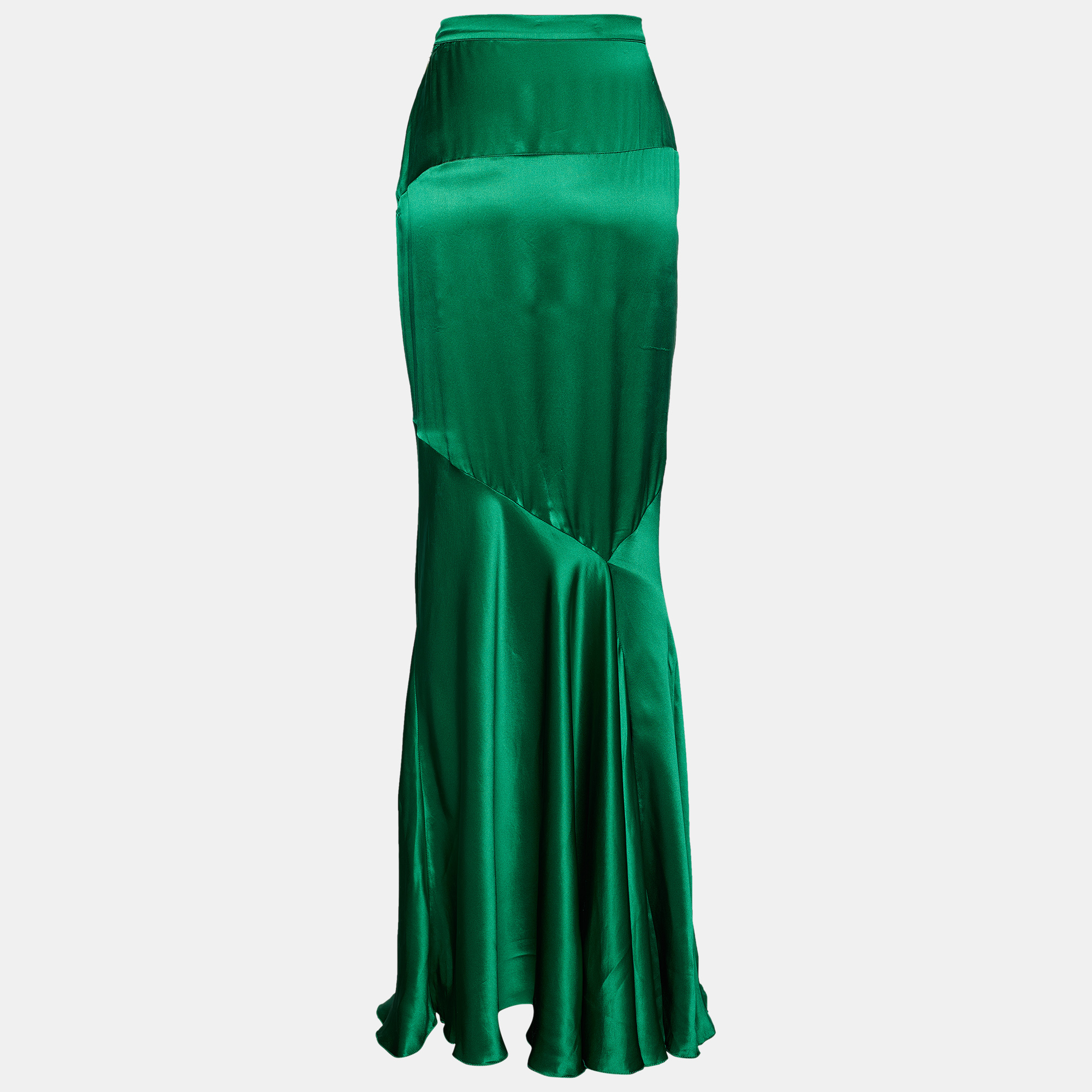 

Roberto Cavalli Green Silk Satin Flared Maxi Skirt