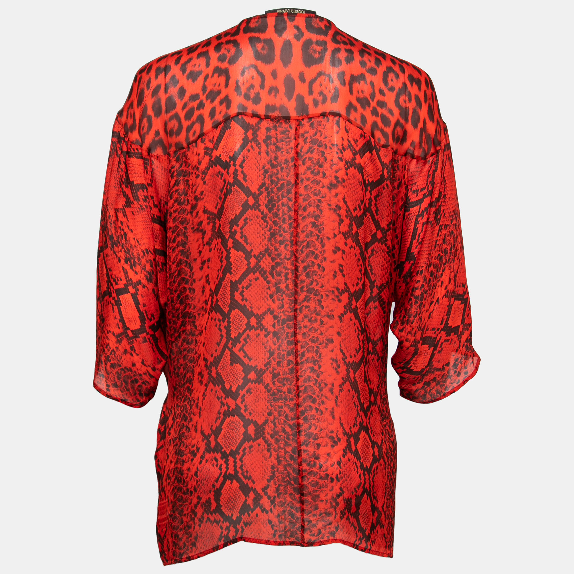 

Roberto Cavalli Red Animal Print Silk Top