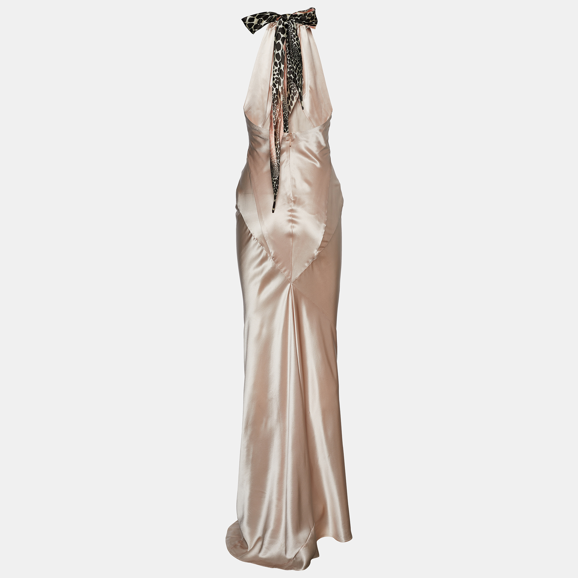 

Roberto Cavalli Light Pink Silk Satin Halter Neck Maxi Dress