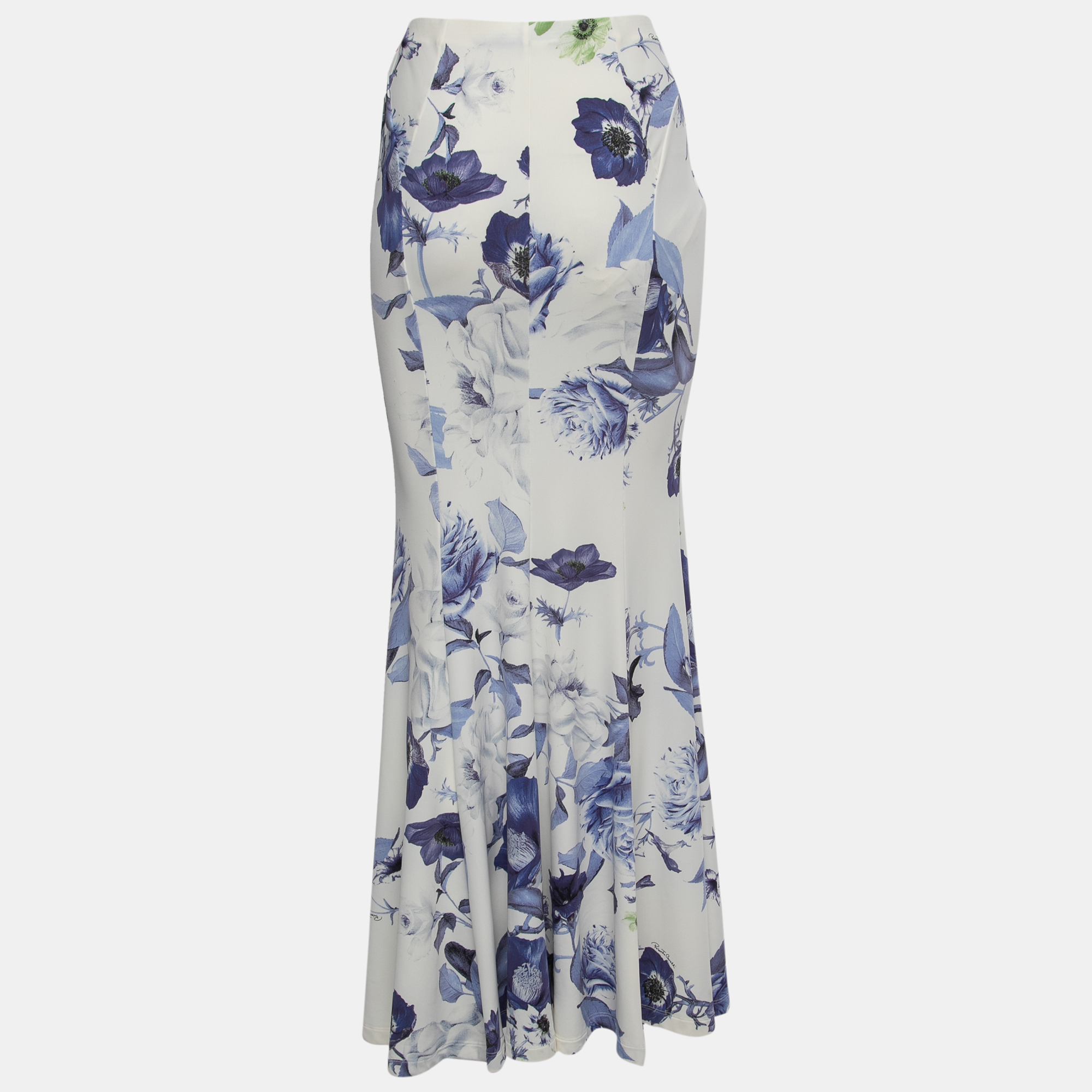 

Roberto Cavalli White Floral Print Stretch-Jersey Maxi Skirt