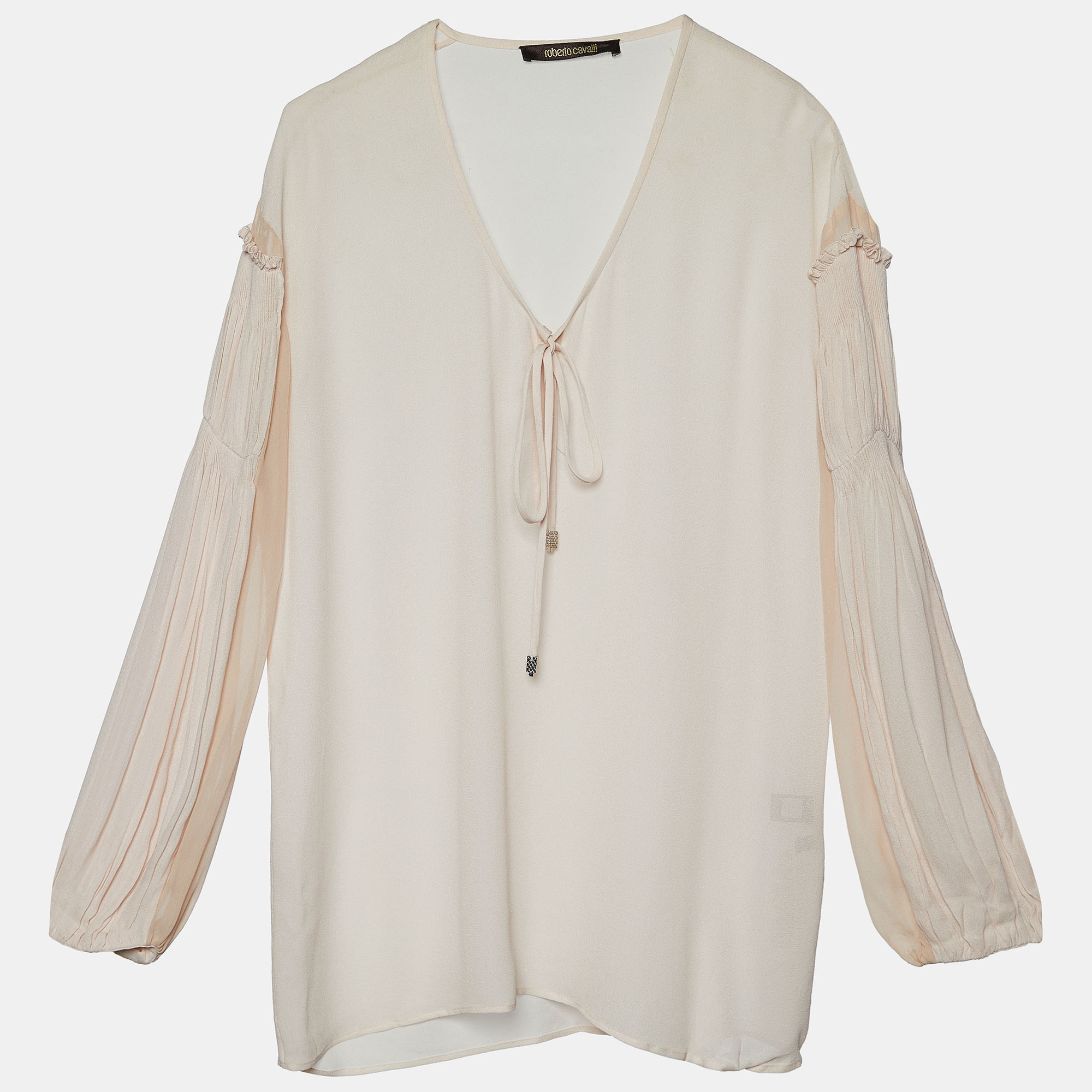 Pre-owned Roberto Cavalli Pink Chiffon Pleated Trim Detail Top S