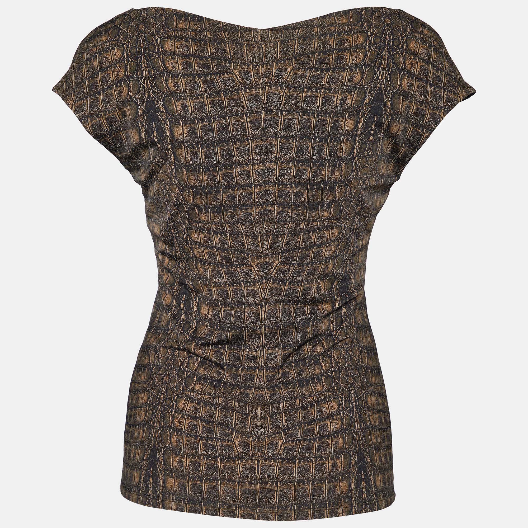 

Roberto Cavalli Brown Printed Jersey T-Shirt