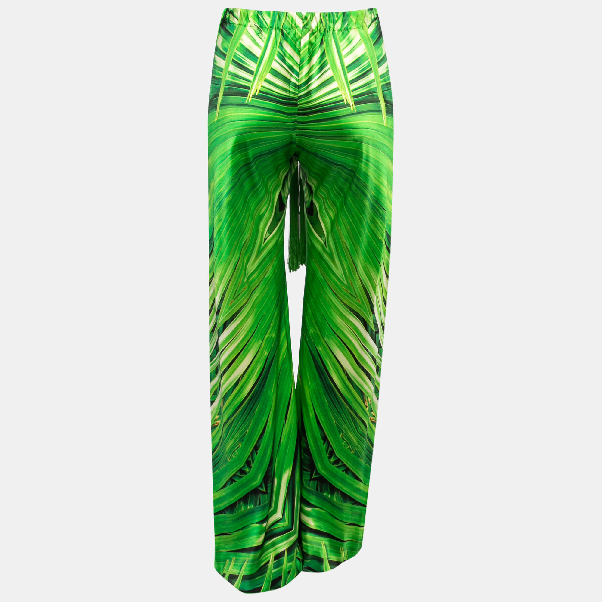 

Roberto Cavalli Green Printed Silk Tassel-Tie Harem Pants, Grey