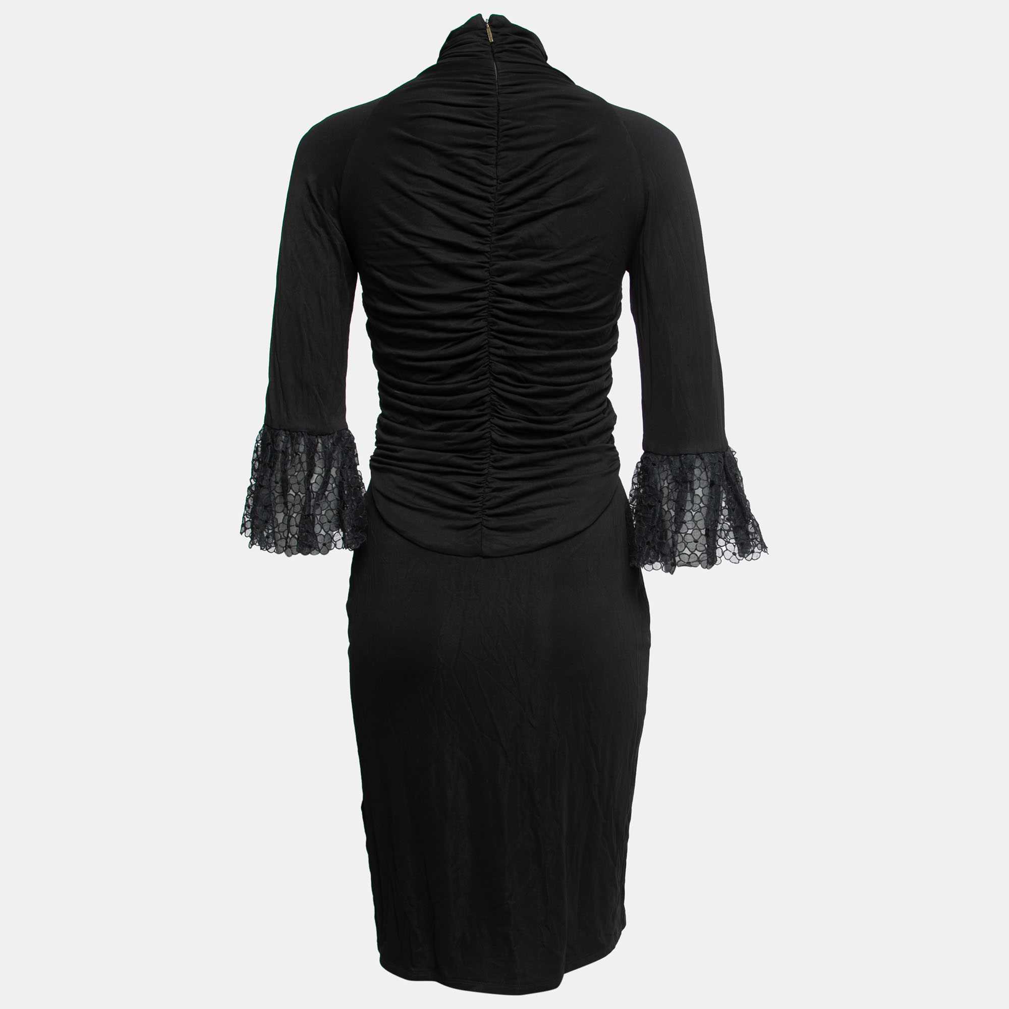 

Roberto Cavalli Black Jersey Ruched Midi Dress