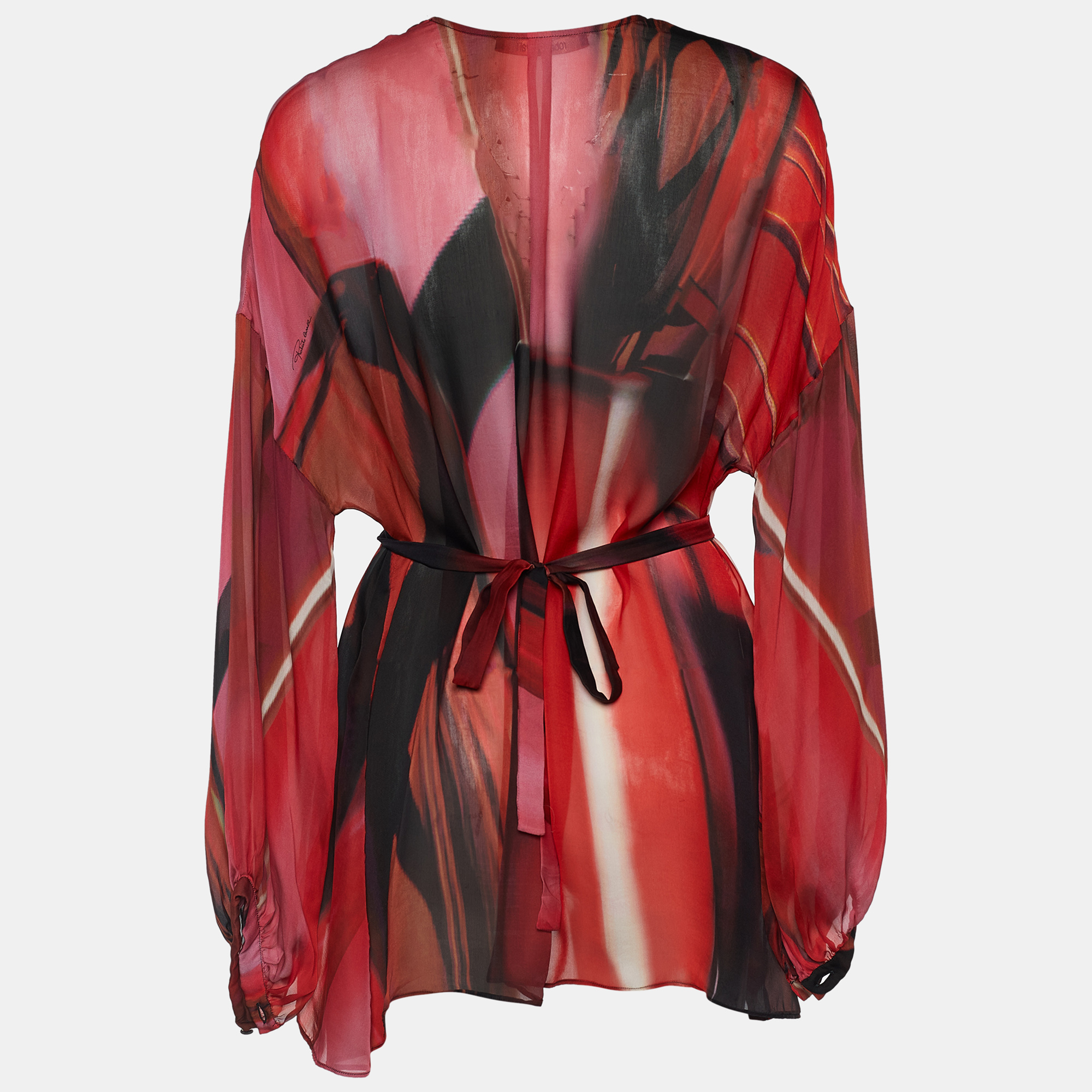 

Roberto Cavalli Red Abstract Print Silk Embellished Detail Blouse