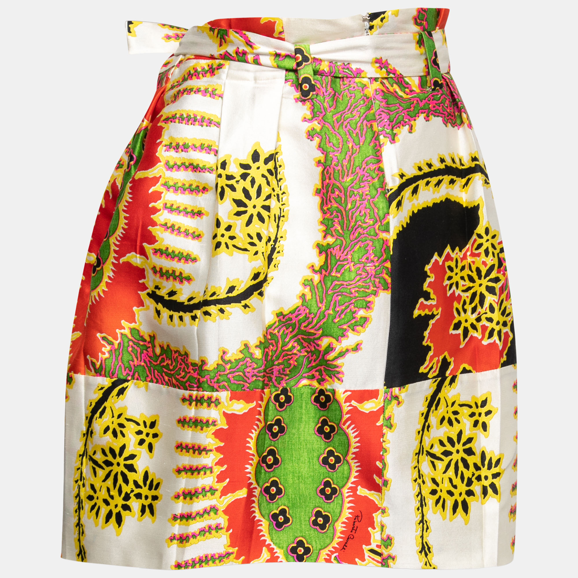 

Roberto Cavalli Multicolor Printed Silk & Cotton Belted Skirt