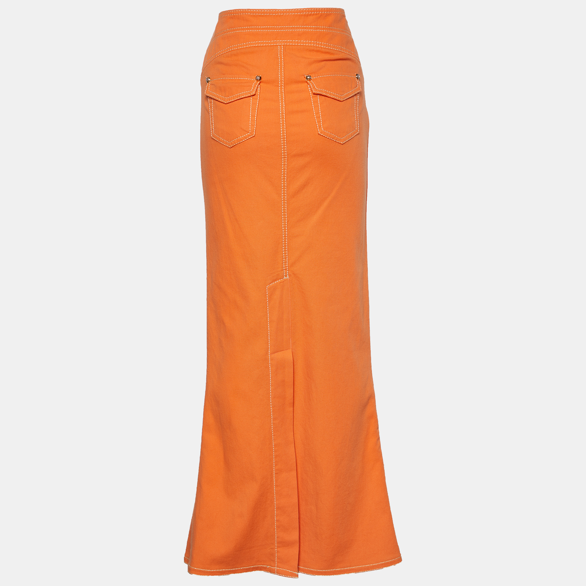 

Roberto Cavalli Orange Denim Waist Belt Detail Maxi Skirt