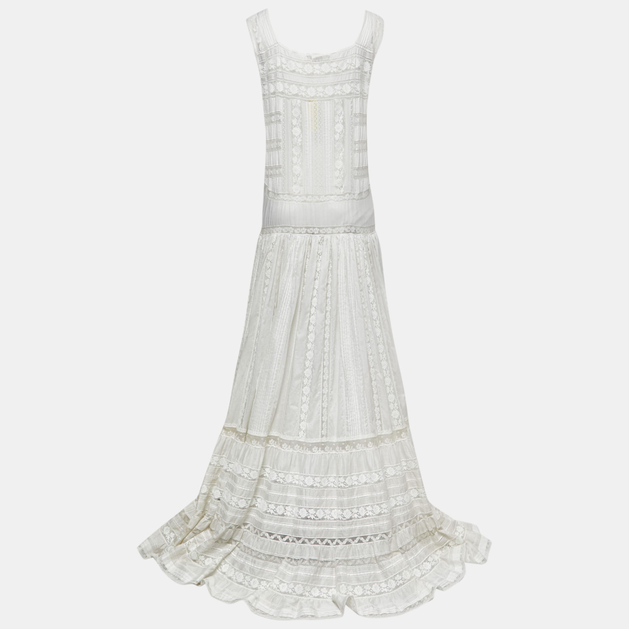 

Roberto Cavalli White Cotton & Lace Trim Maxi Dress