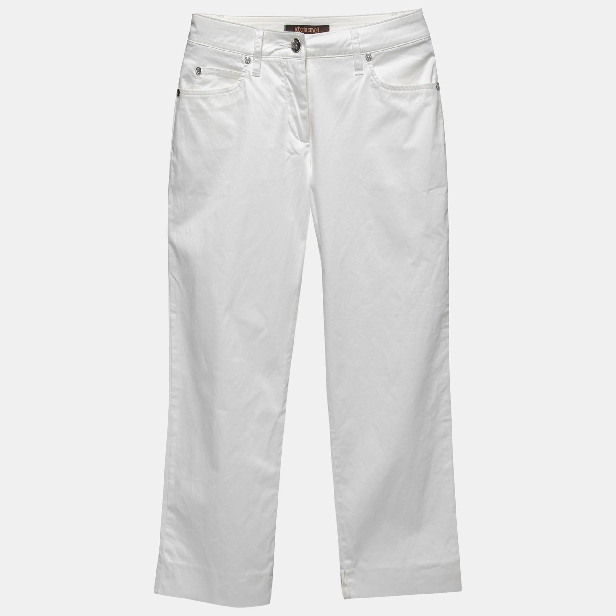 Pre-owned Roberto Cavalli White Cotton Capri Pants S