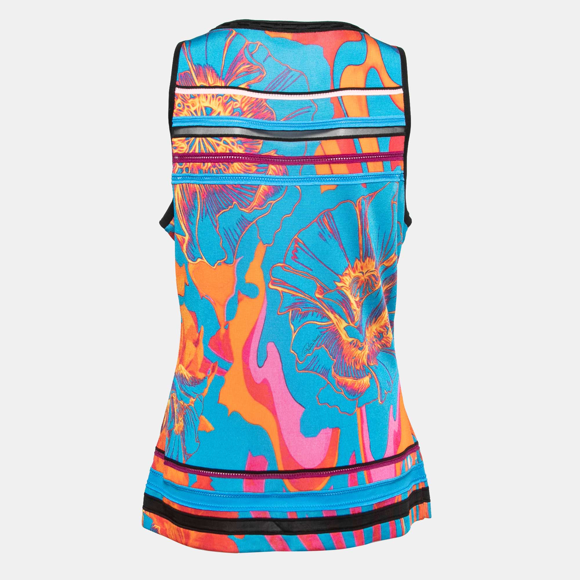 

Roberto Cavalli Blue Floral Printed Knit Sleeveless Top
