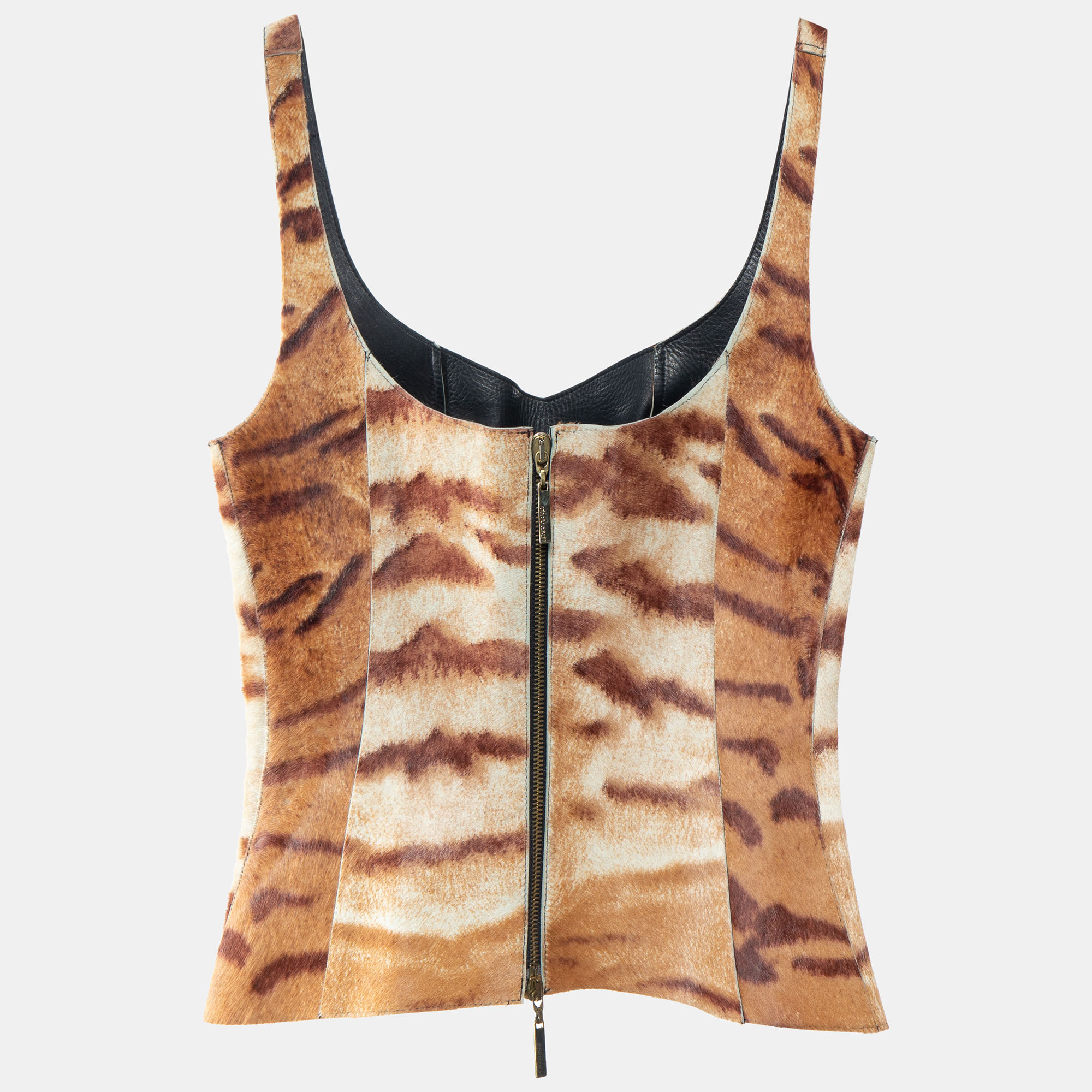 

Roberto Cavalli Brown Animal Printed Leather Tank Top