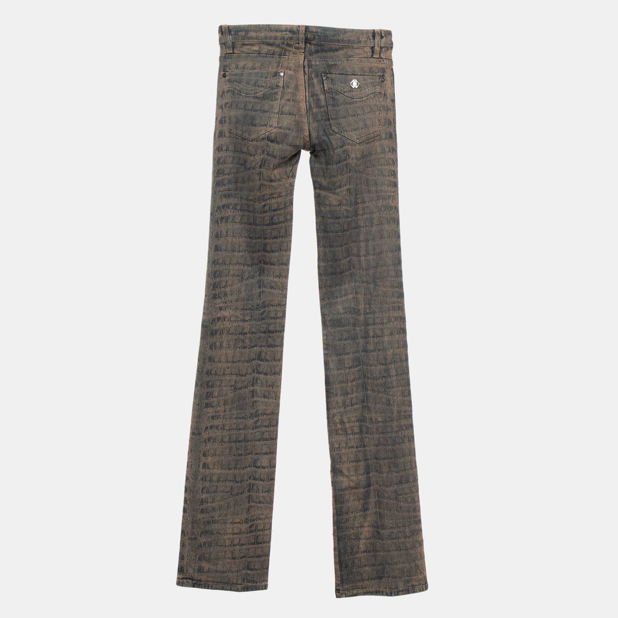 

Roberto Cavalli Brown Animal Printed Denim Straight Leg Pants
