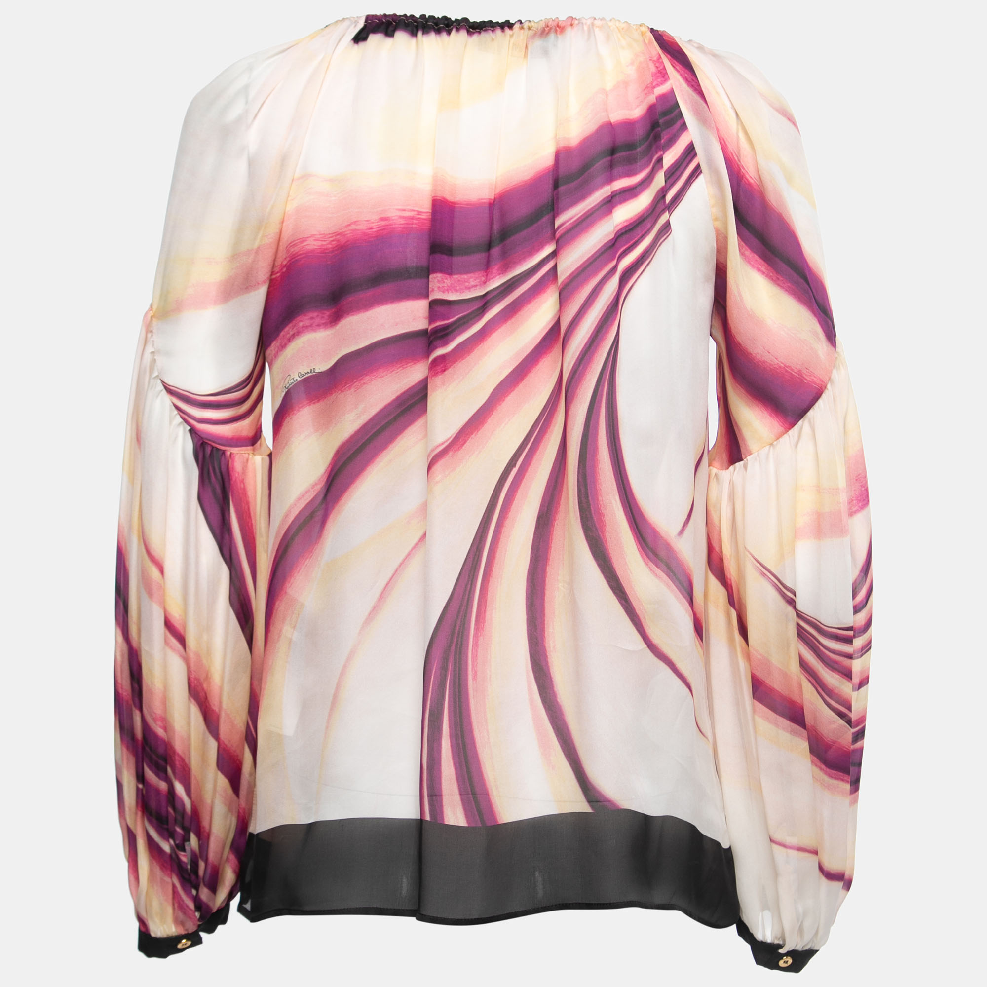 

Roberto Cavalli Multicolor Printed Silk Pleated Collar Top