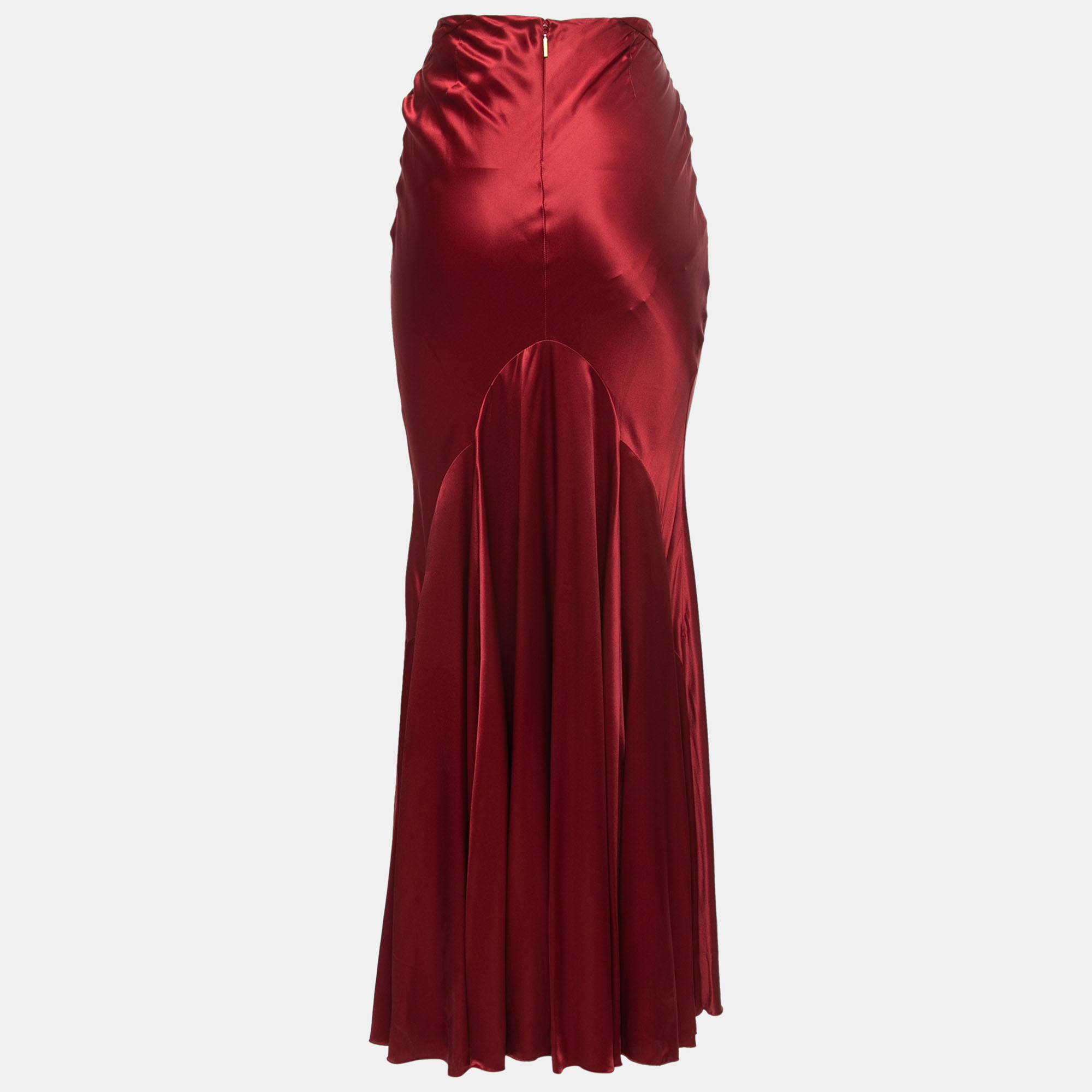 

Roberto Cavalli Burgundy Silk Satin Flared Maxi Skirt