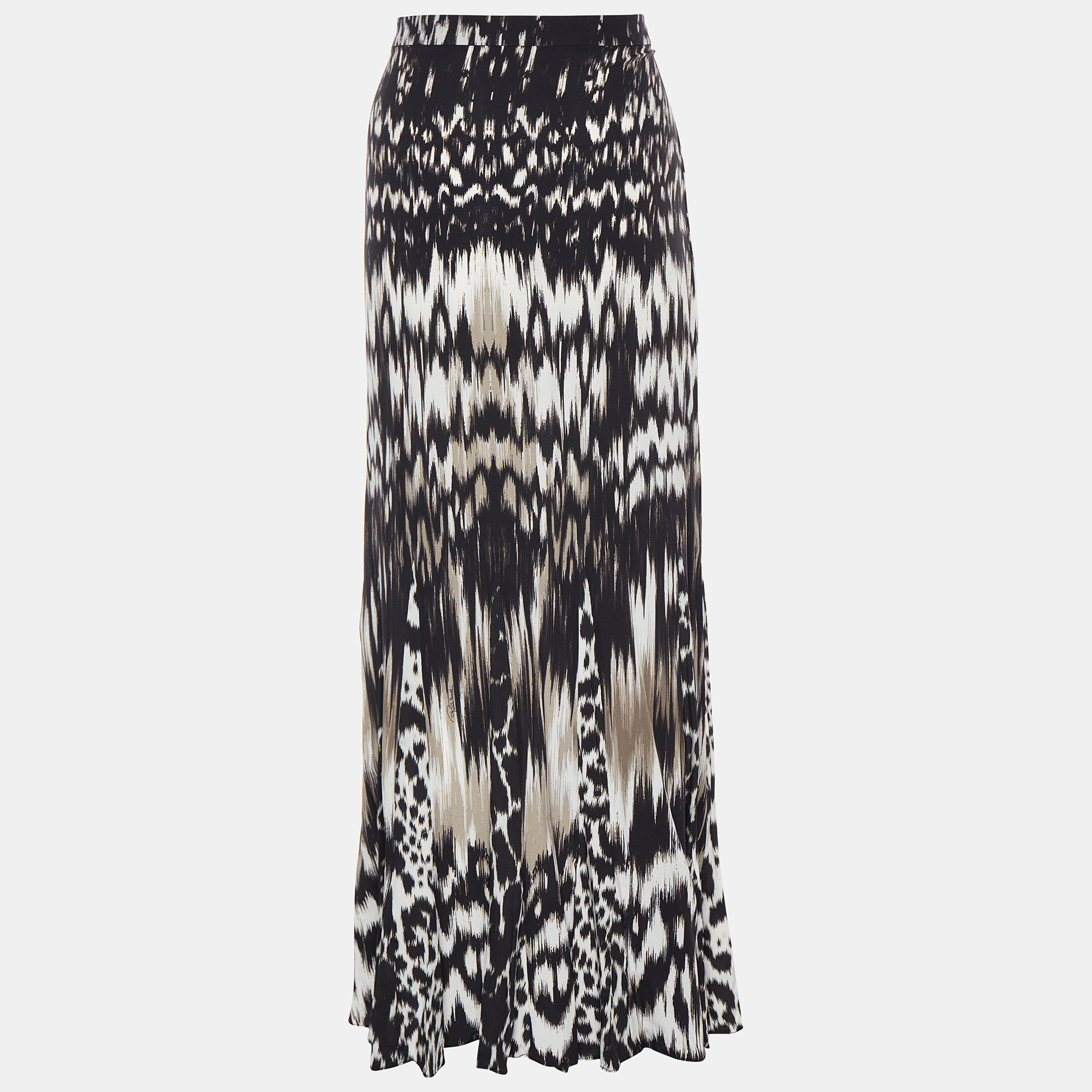 

Roberto Cavalli Black Printed Silk Maxi Skirt