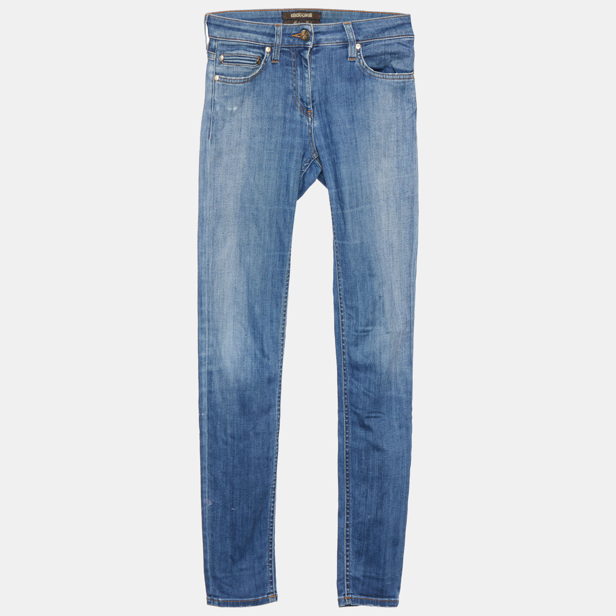 Pre-owned Roberto Cavalli Navy Blue Denim Skinny Jeans S Waist 28"