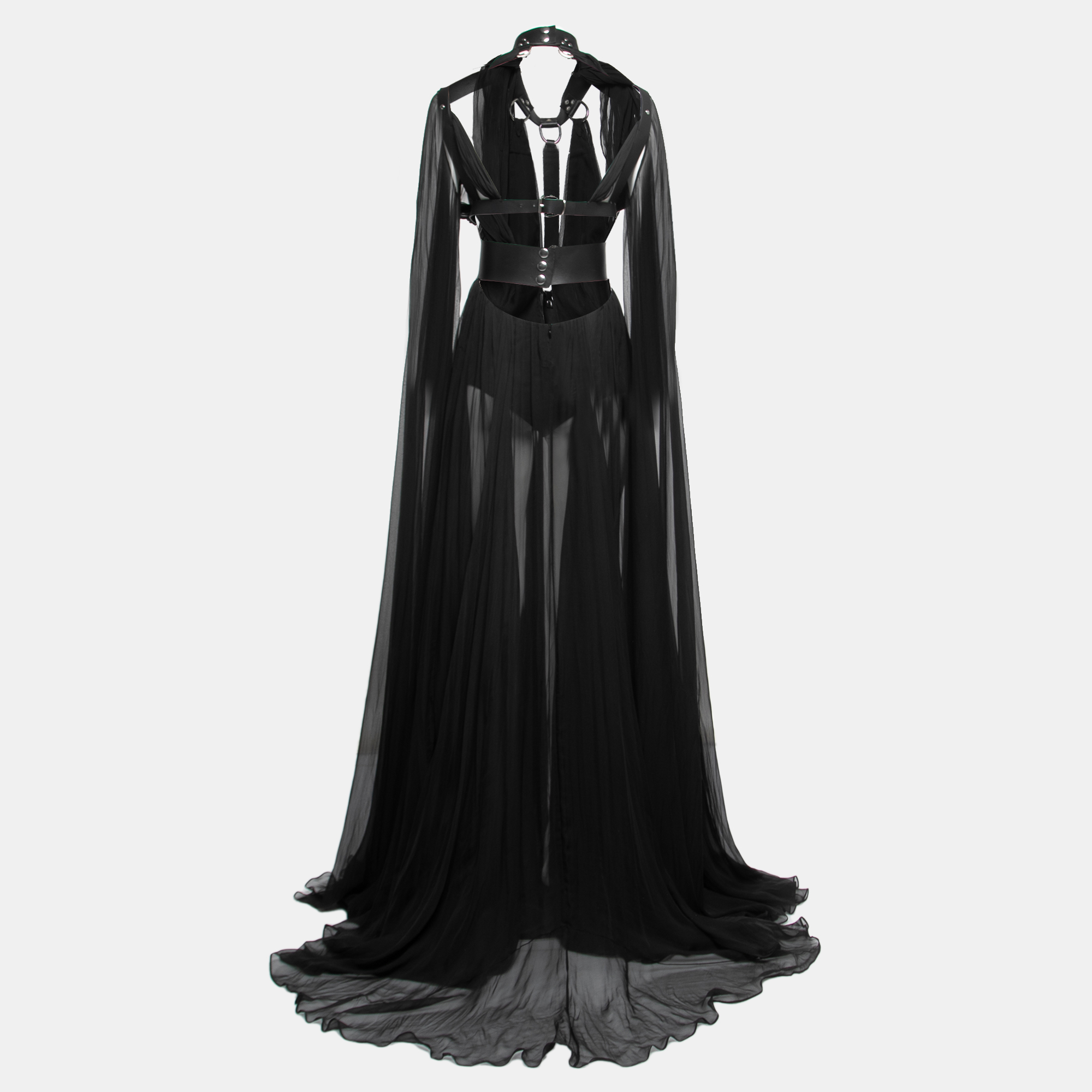 

Roberto Cavalli Black Silk Chiffon Harness Maxi Dress