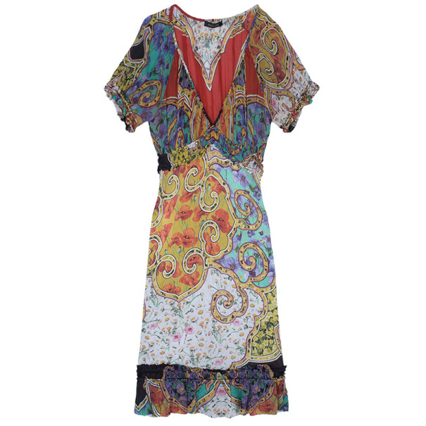 مملوكة مسبقًا Roberto Cavalli Abstract Print Silk Blend Dress S