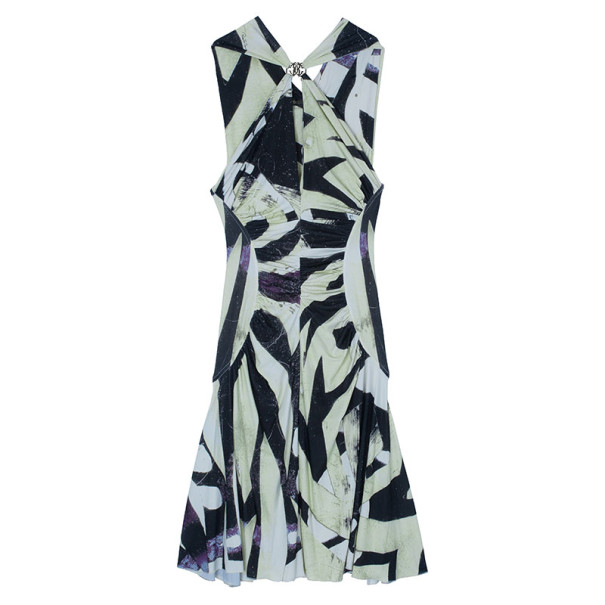 Pre Owned فستان روبرتو كافالي طباعة تجريدية مونوكروم M