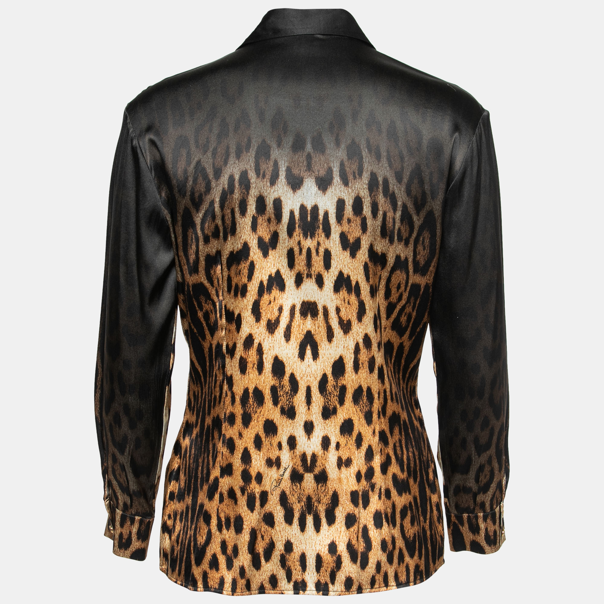 

Roberto Cavalli Black/Brown Ombre Animal Print Silk Shirt