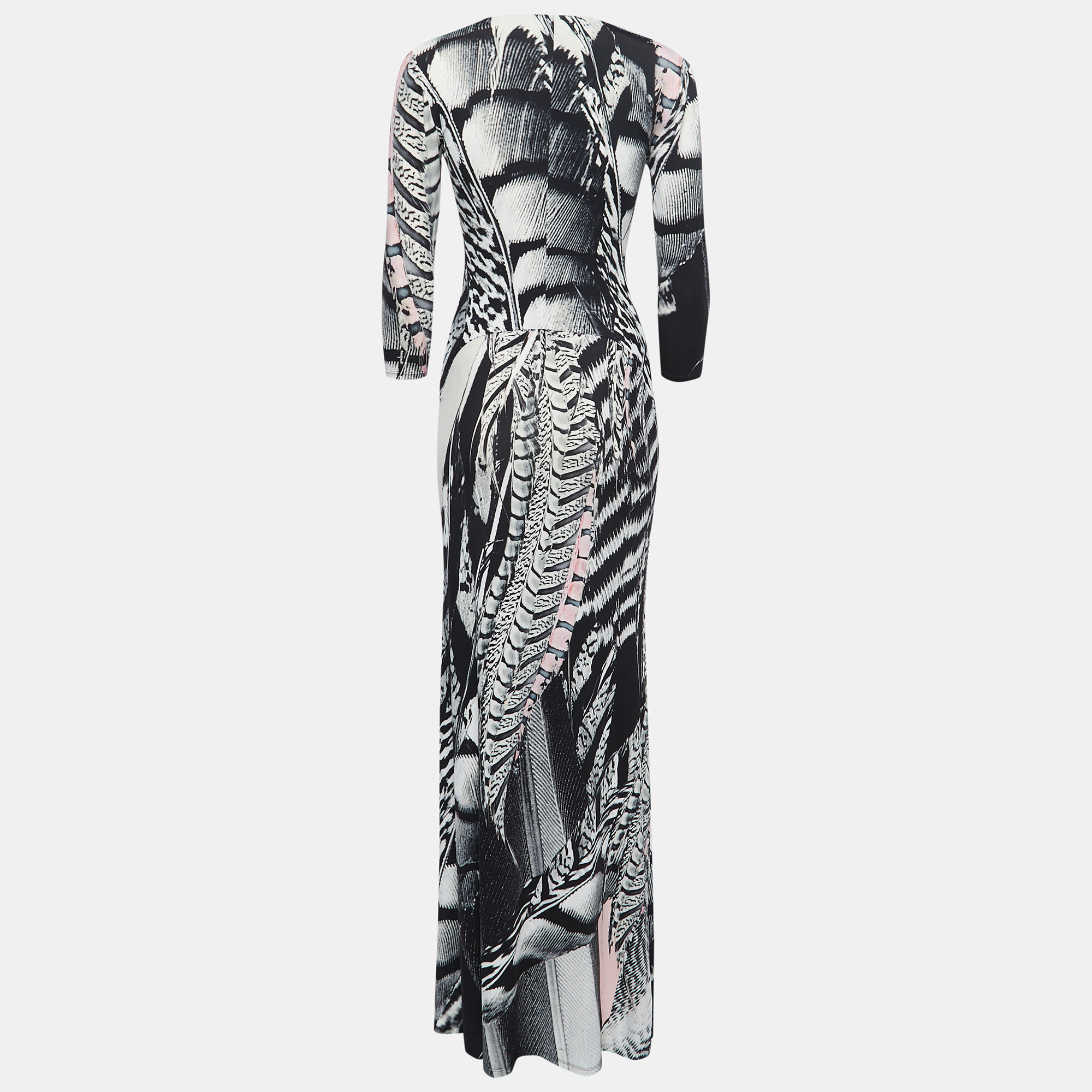 

Roberto Cavalli Black Abstract Printed Jersey V-Neck Maxi Dress