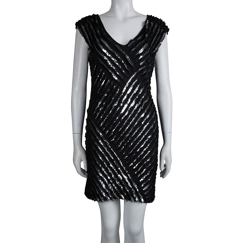 

Roberto Cavalli Black Sequin Embellished Sleeveless Silk Dress