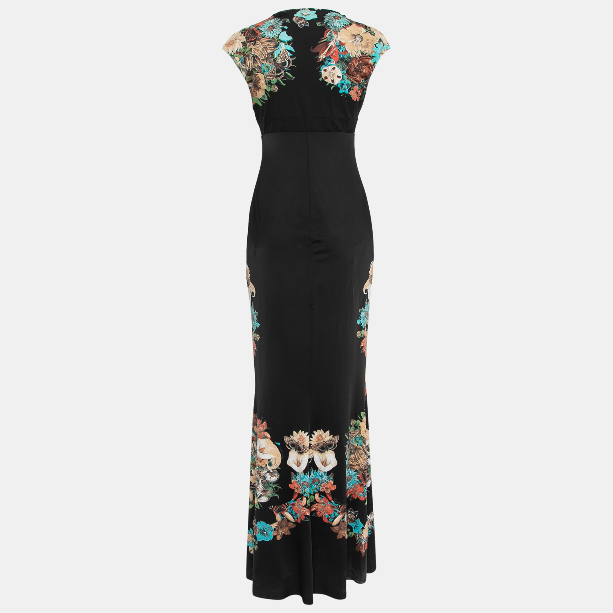 

Roberto Cavalli Black Floral Printed Jersey Maxi Dress