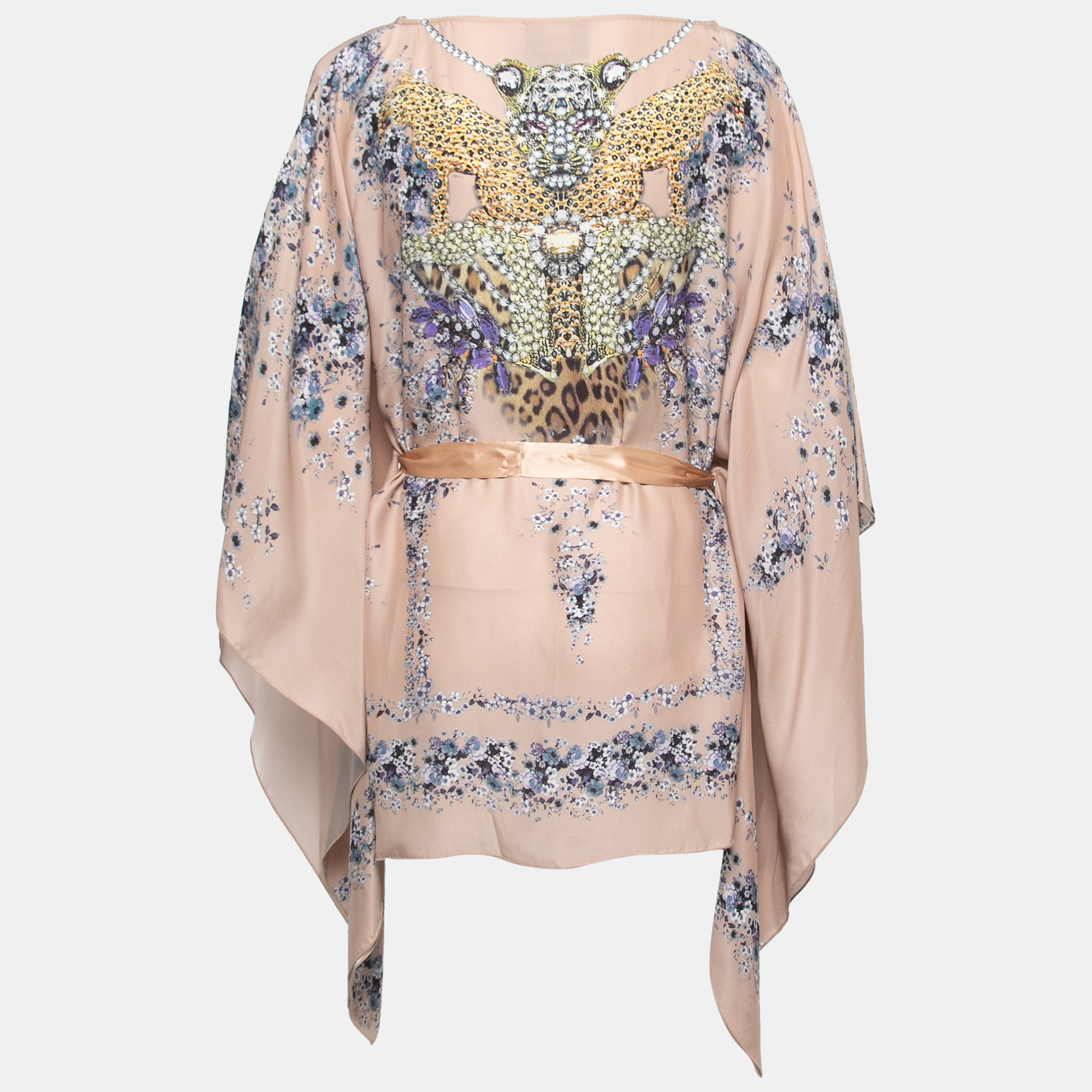 

Roberto Cavalli Beige Jeweled Printed Silk Kaftan Top