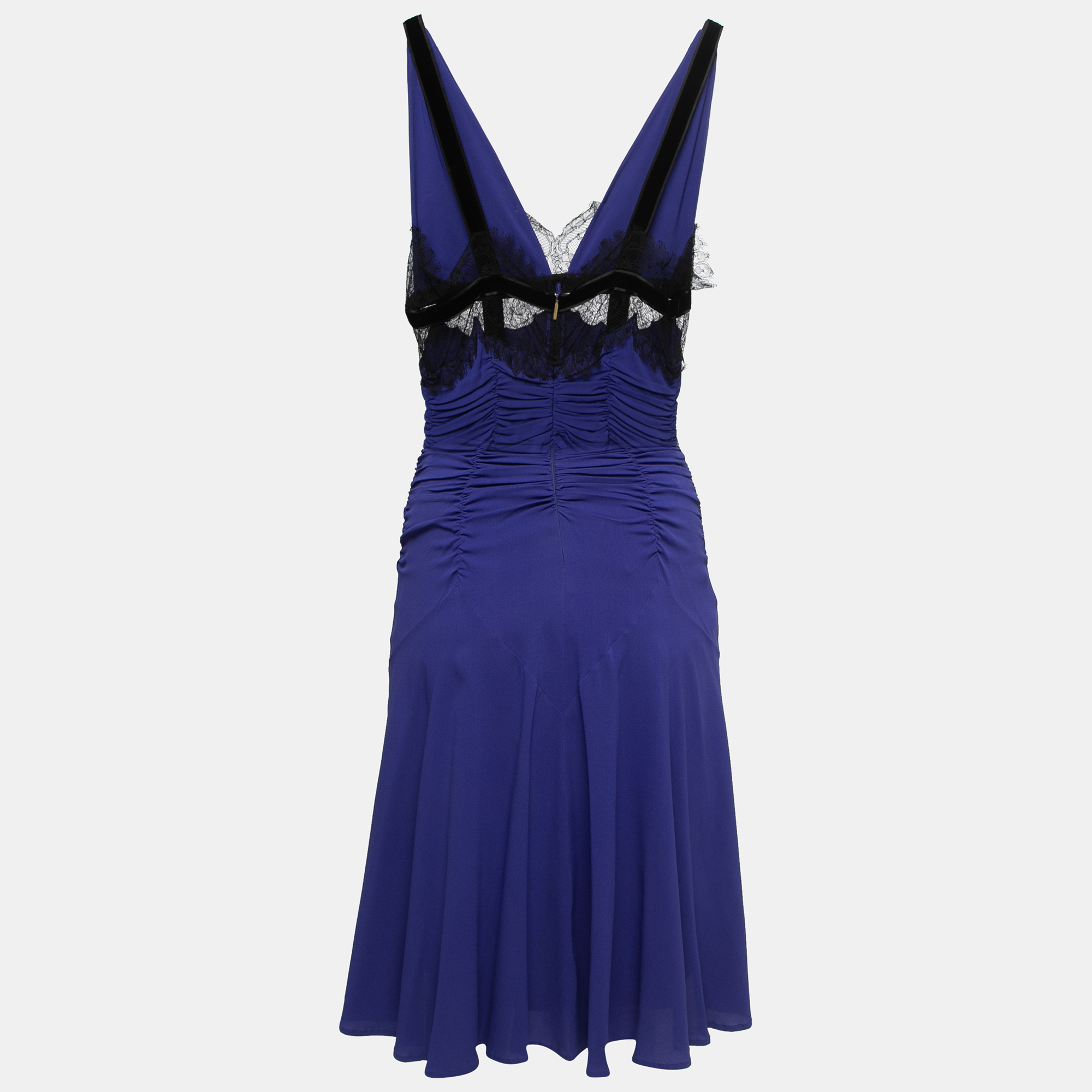 

Roberto Cavalli Blue Georgette & Lace Inset Midi Dress