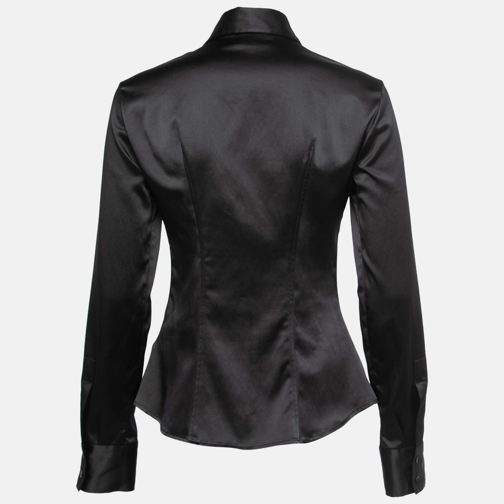 

Roberto Cavalli Black Stretch Satin Pleat Detail Full Sleeve Shirt