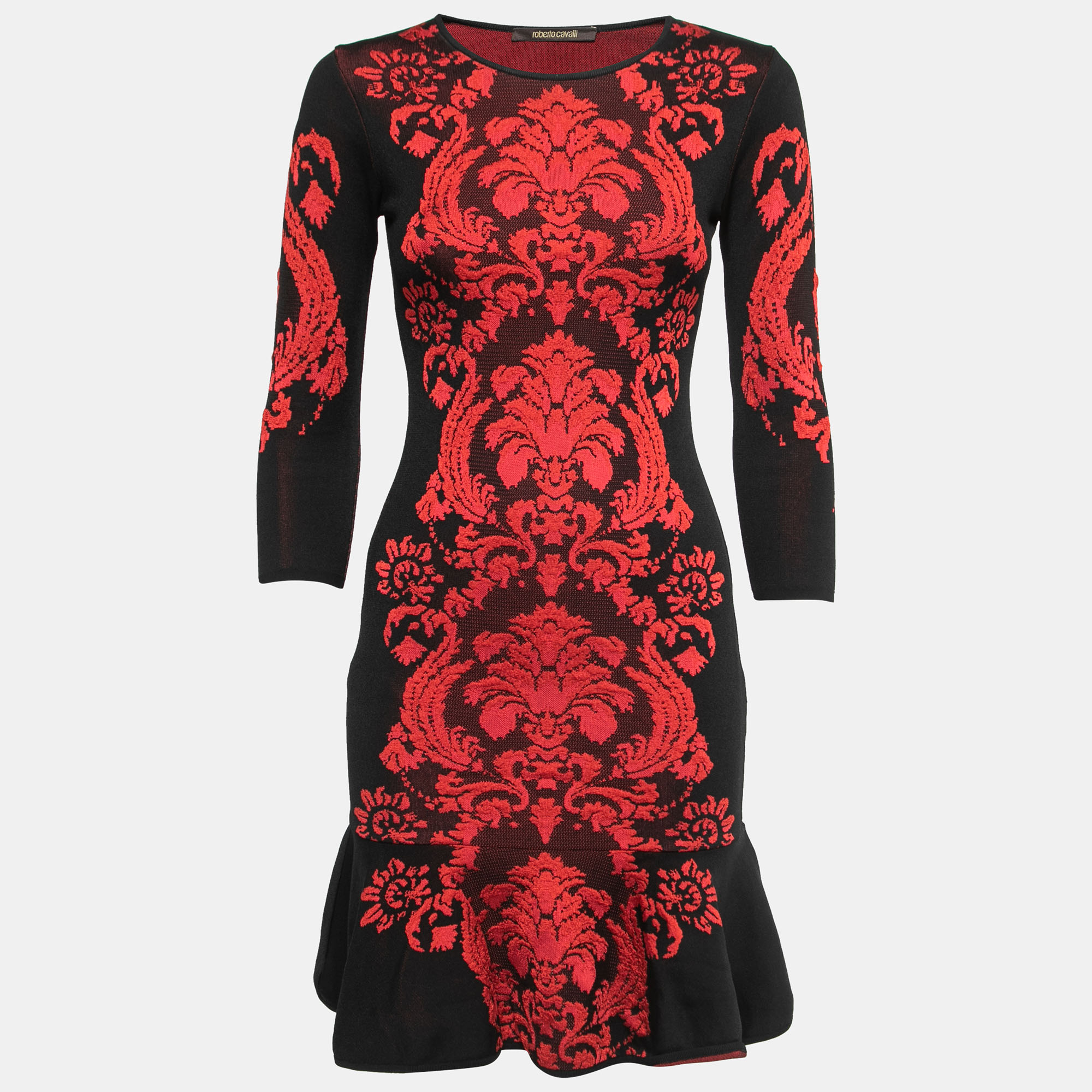 

Roberto Cavalli Black/Red Jacquard Knit Midi Dress