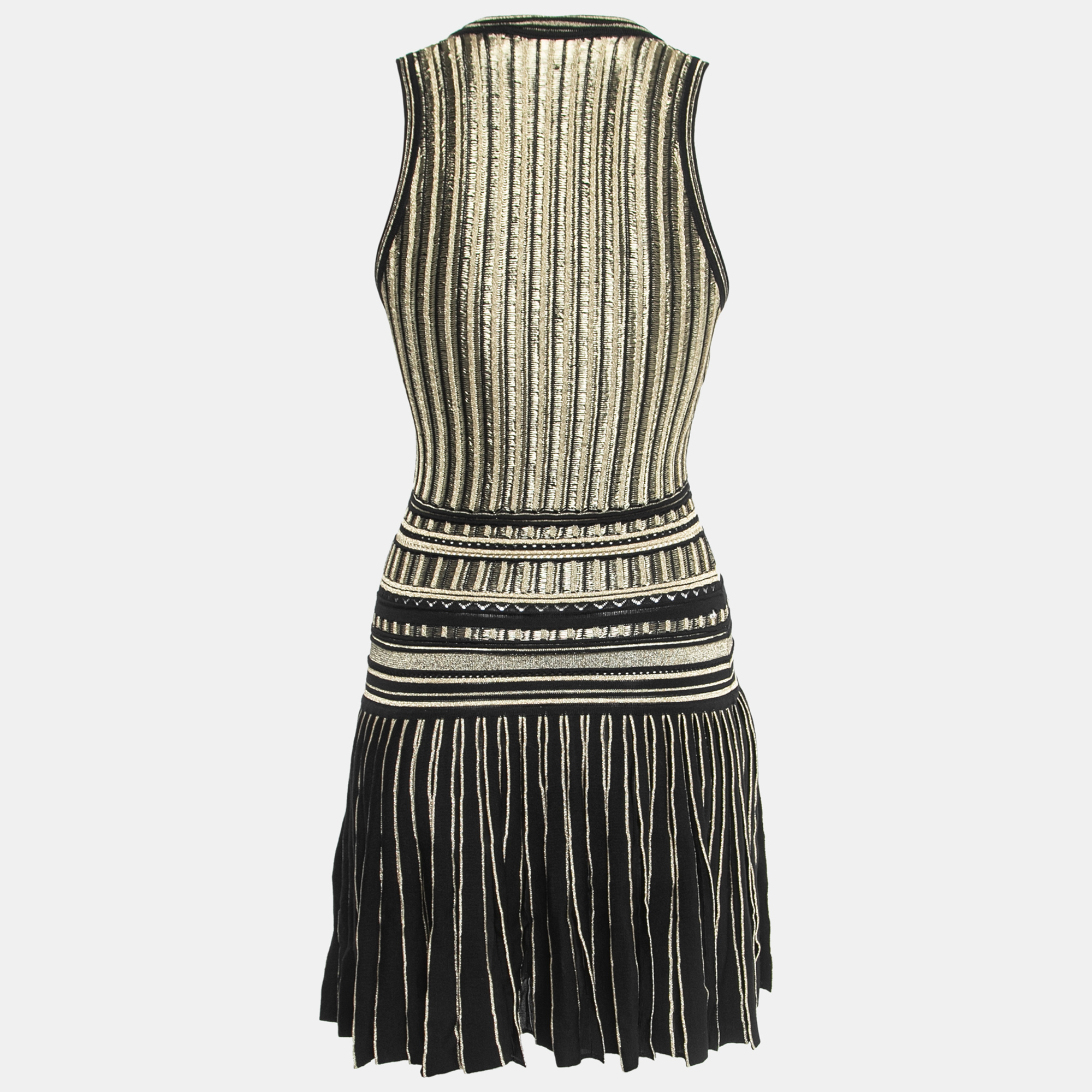 

Roberto Cavalli Black/Gold Wool Blend Knit Sleeveless Skater Mini Dress