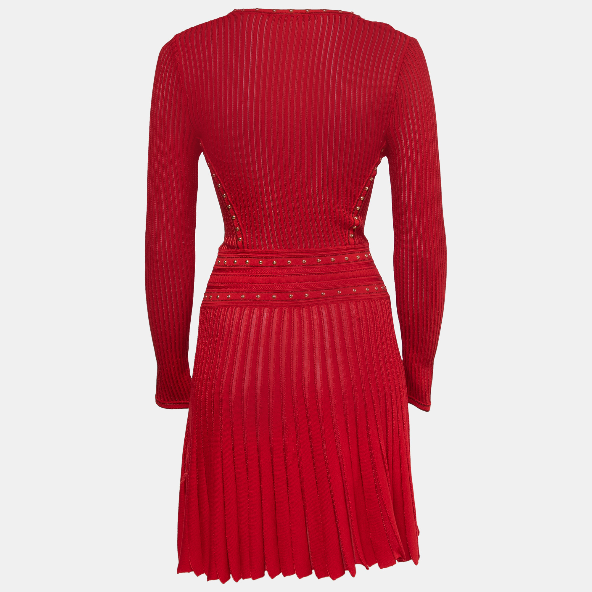 

Roberto Cavalli Red Patterned Knit Long Sleeve Flared Short Dress