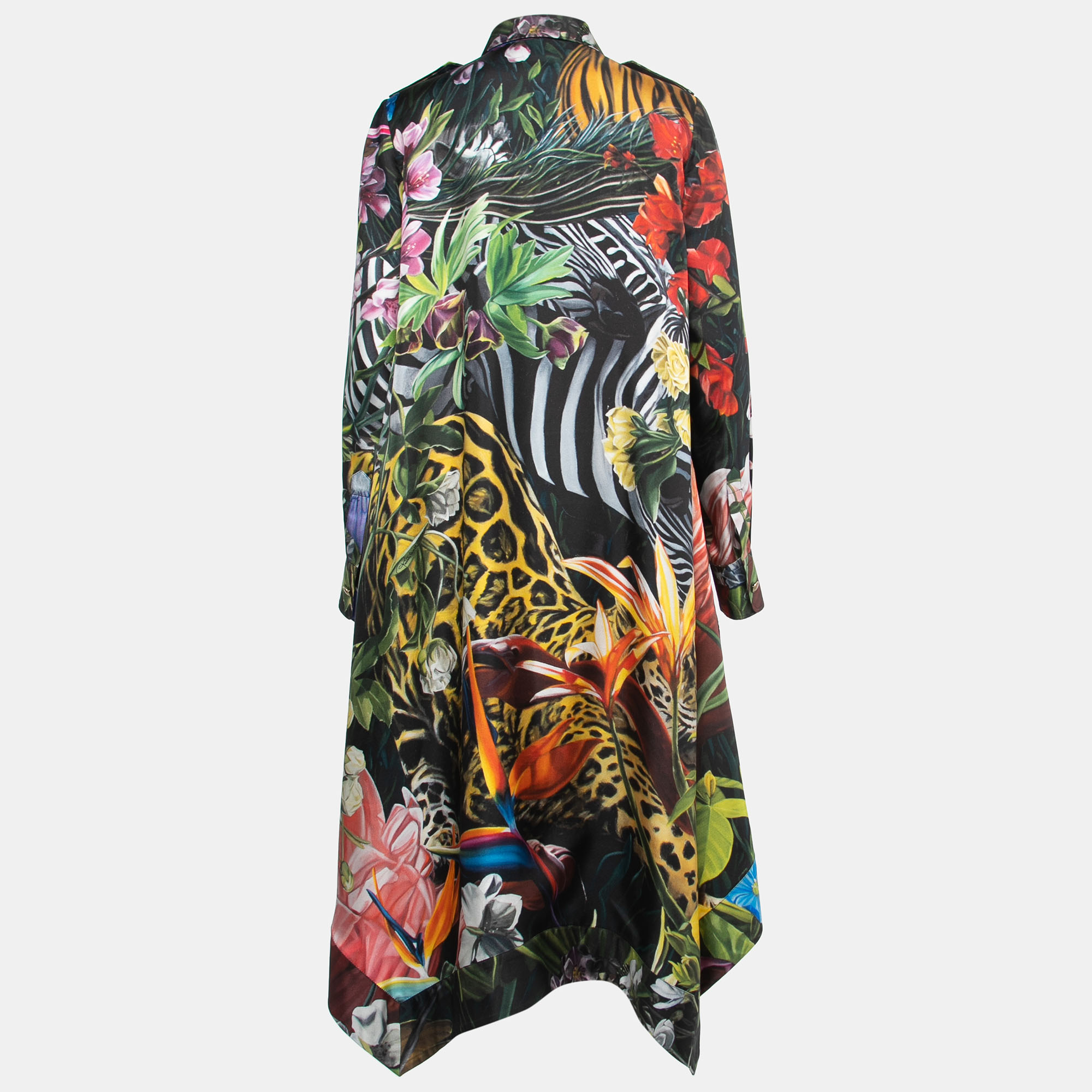 

Roberto Cavalli Multicolor Printed Silk Asymmetric Hem Shirt Dress