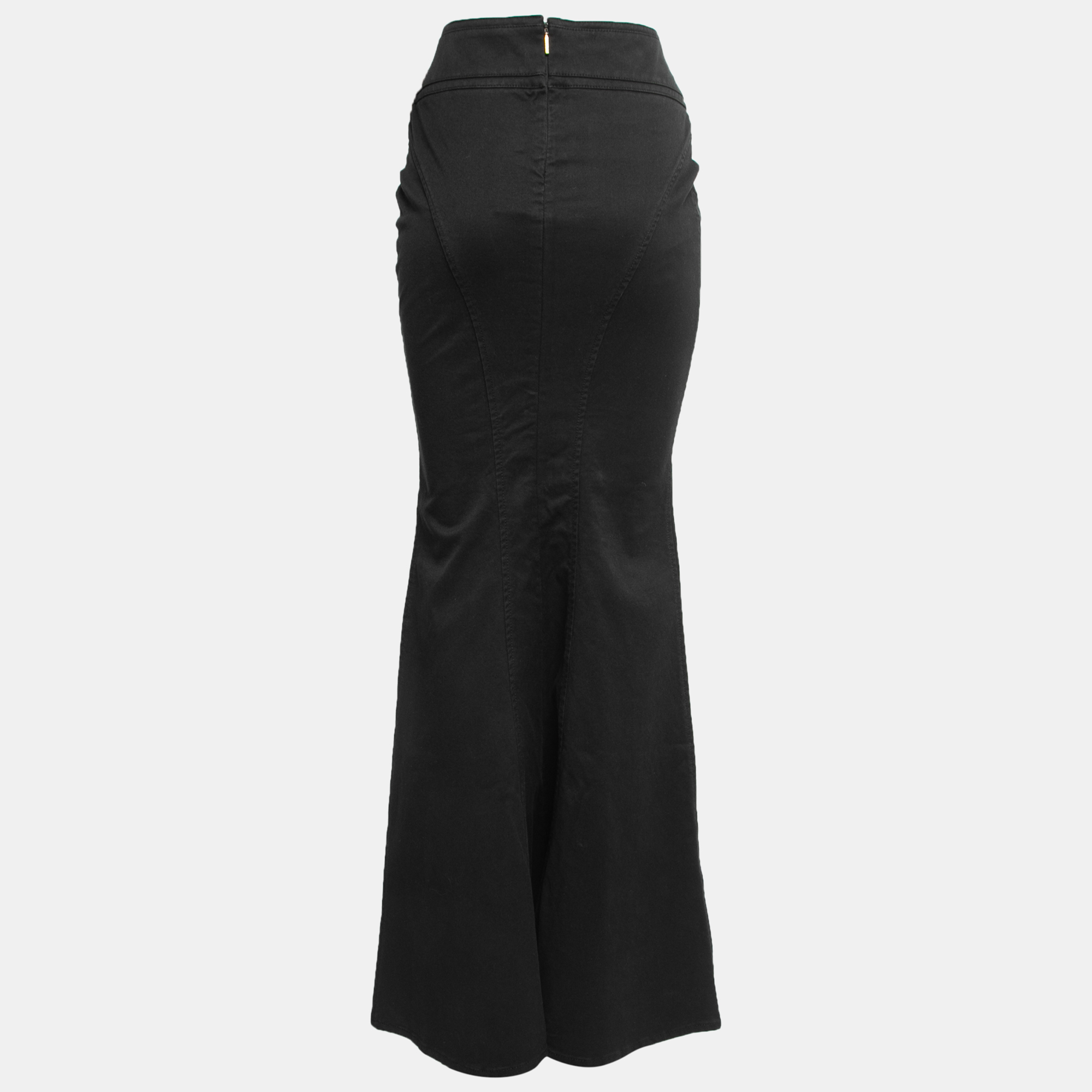 

Roberto Cavalli Black Denim Tie Detail Fitted Maxi Skirt