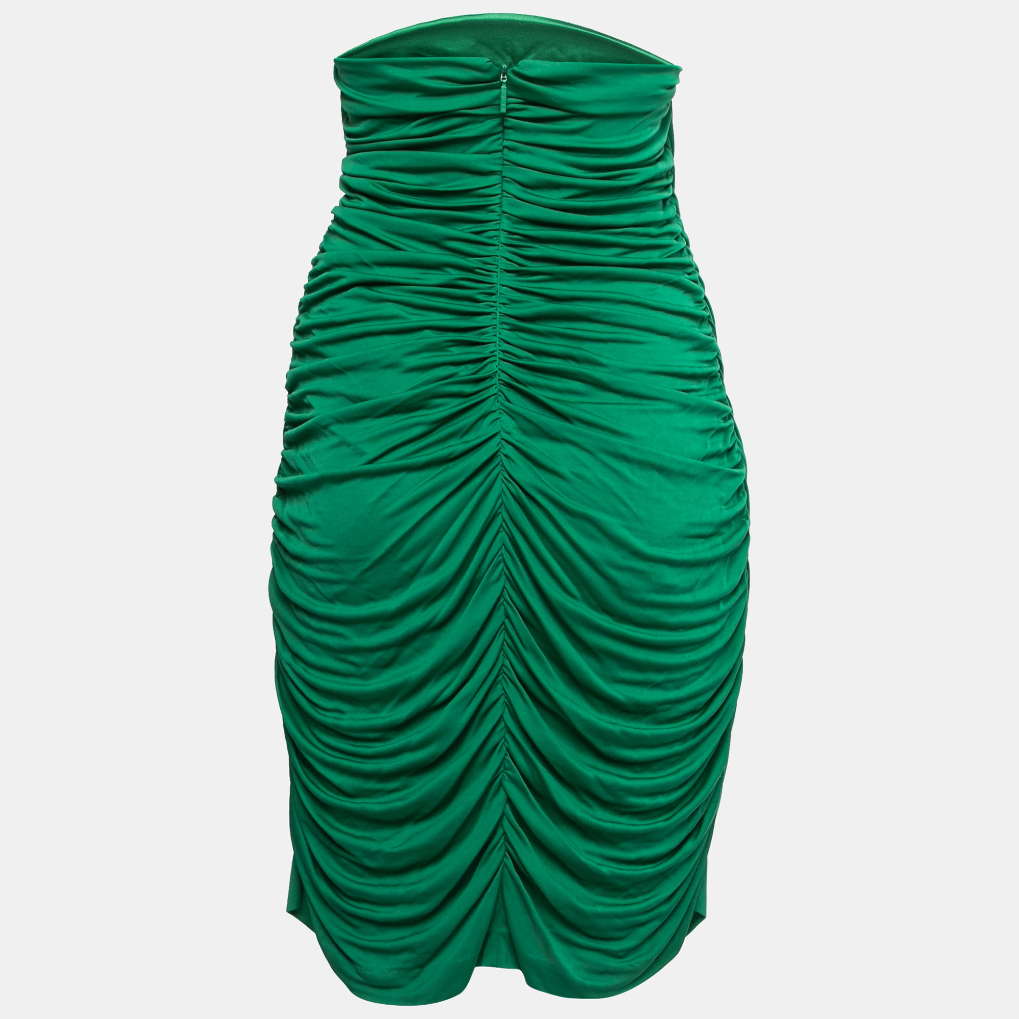 

Roberto Cavalli Green Embellished Jersey Draped Strapless Dress