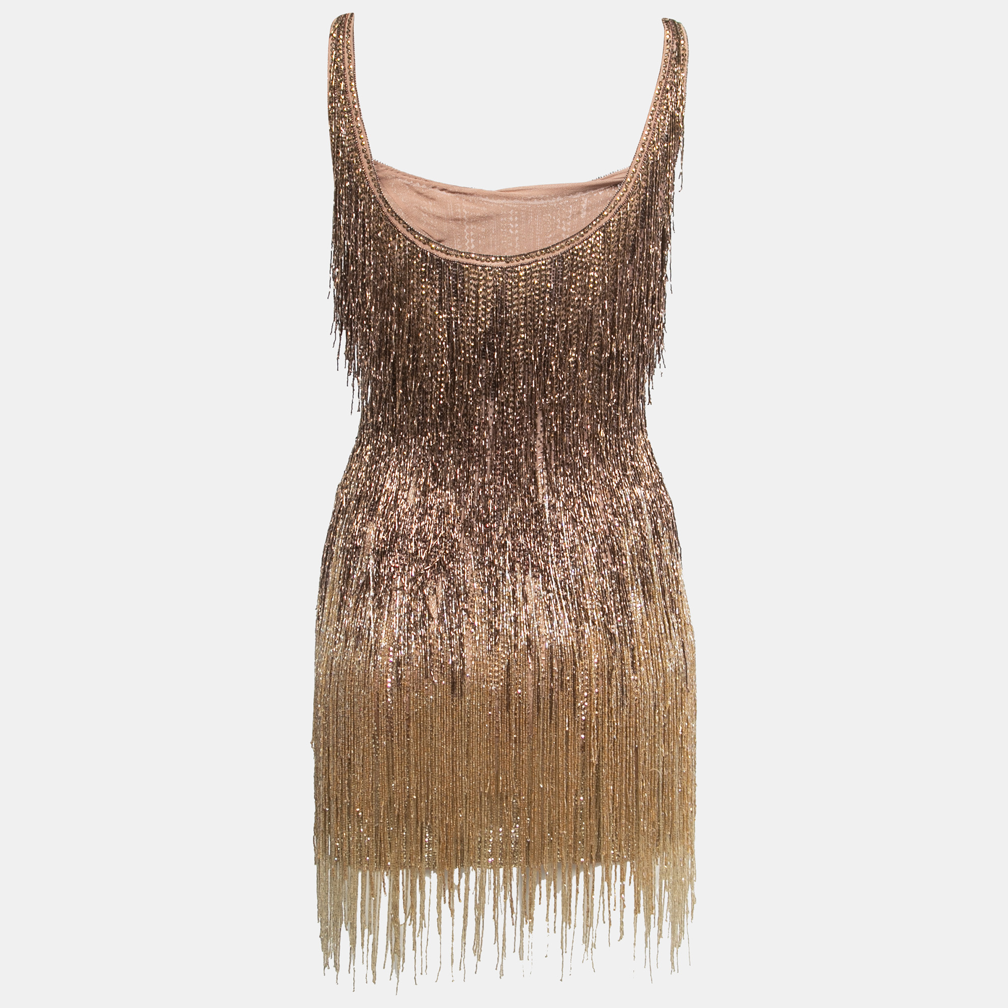 

Roberto Cavalli Ombre Gold Beads Embellished Silk Sleeveless Mini Dress