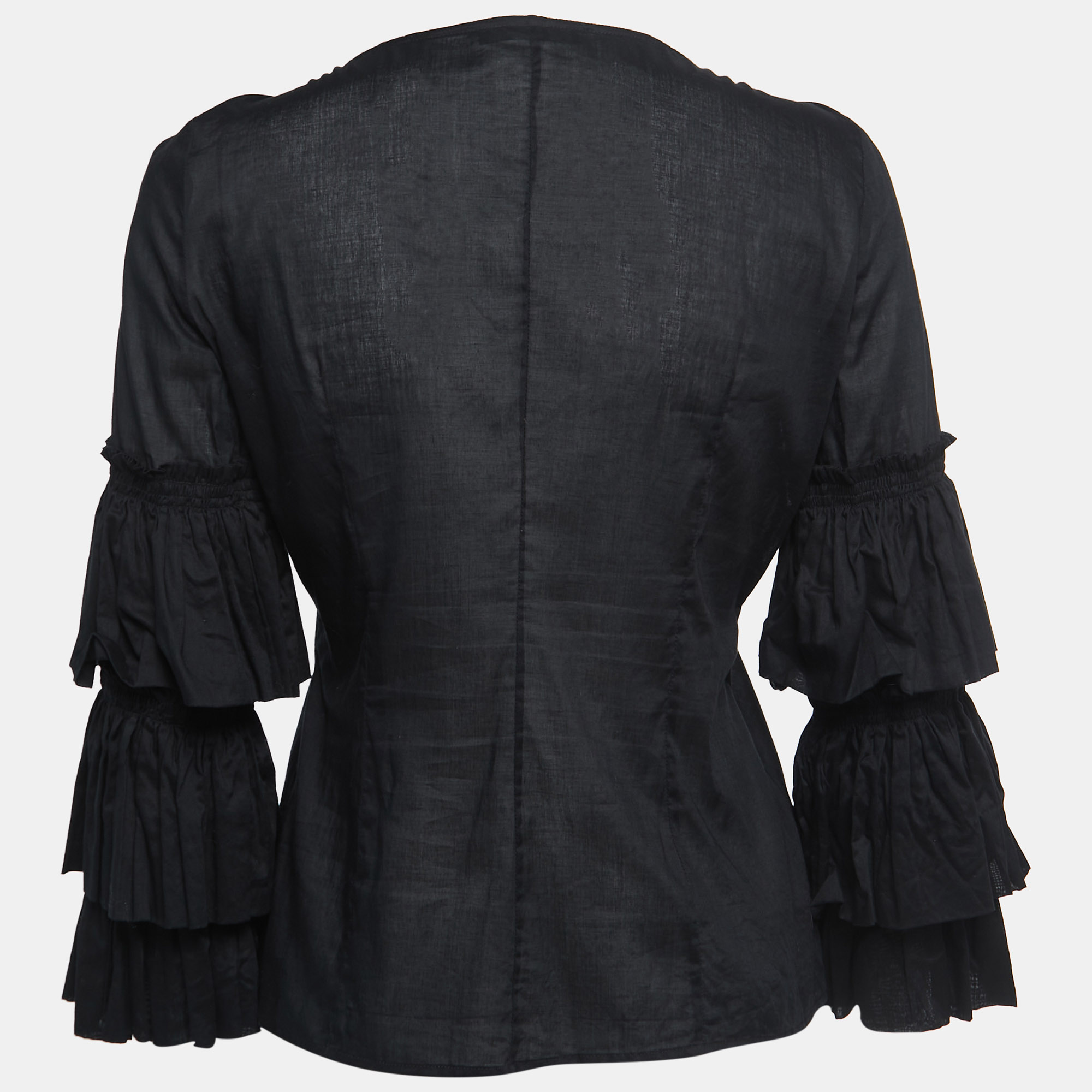 

Roberto Cavalli Black Cotton Frill Detail Button Front Long Sleeve Top