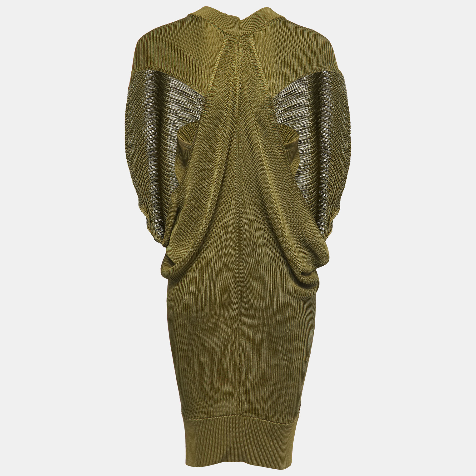 

Roberto Cavalli Olive Green Knit Back Cutout Midi Dress