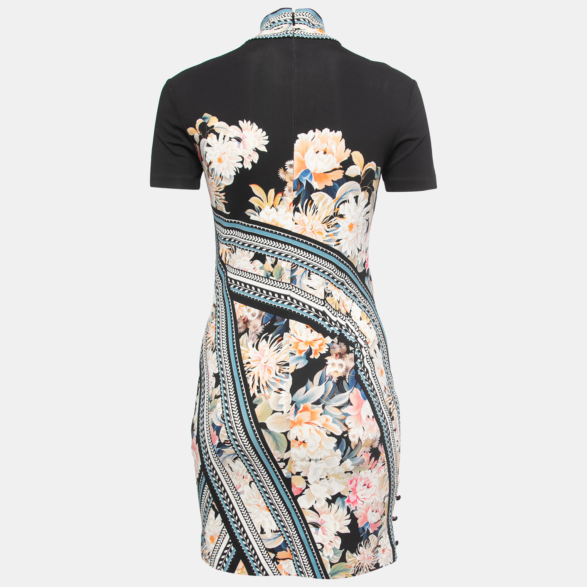 

Roberto Cavalli Black Floral Printed Jersey High Neck Bodycon Dress