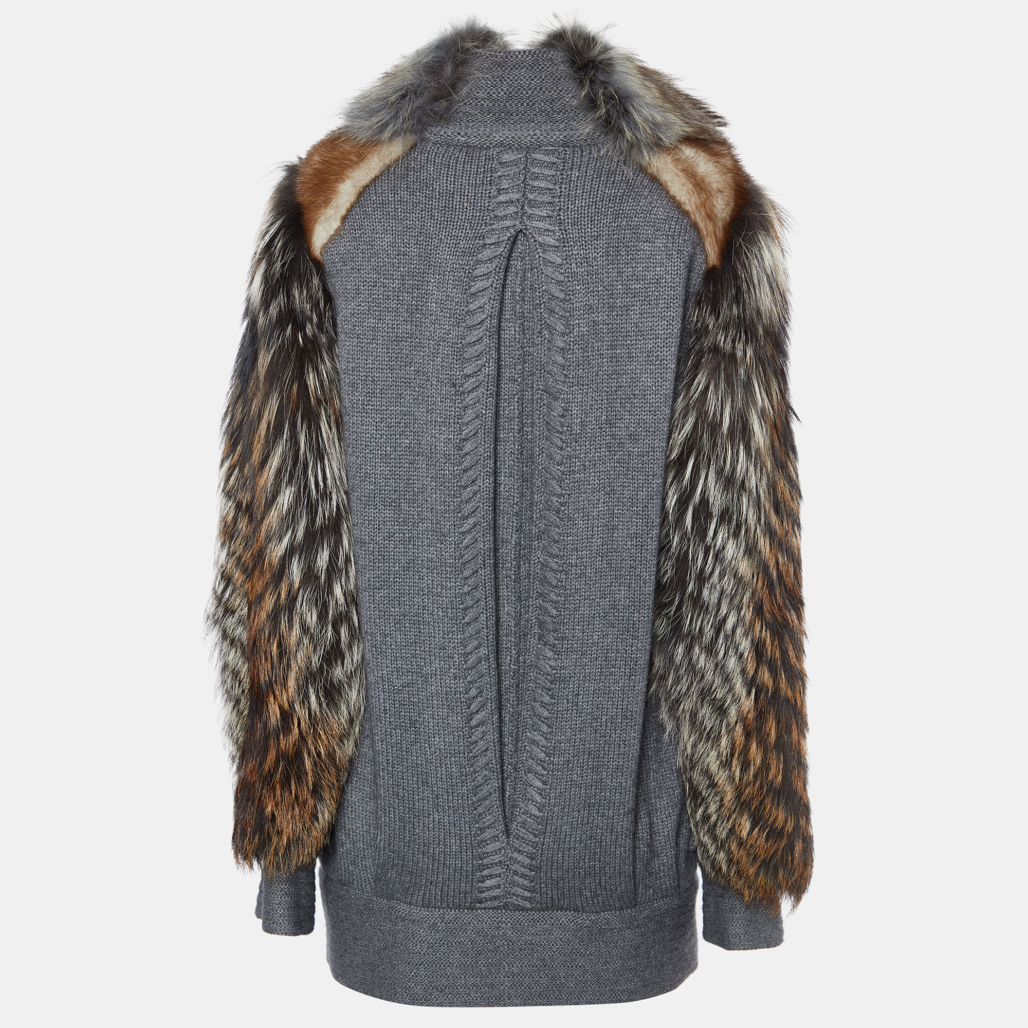 

Roberto Cavalli Grey Wool & Silk Knit Fur Collar Sweater