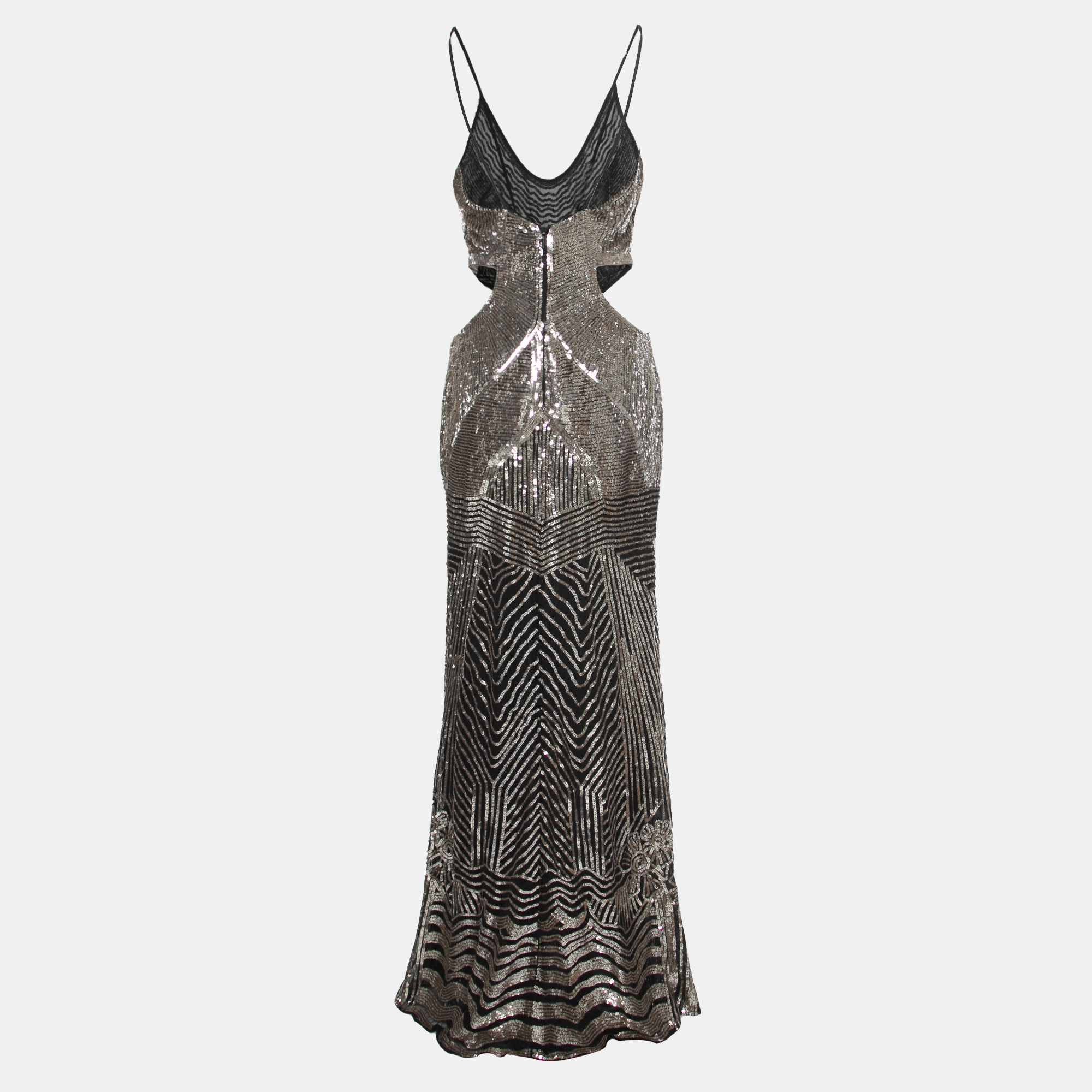

Roberto Cavalli Black Sequined Cutout Sleeveless Gown