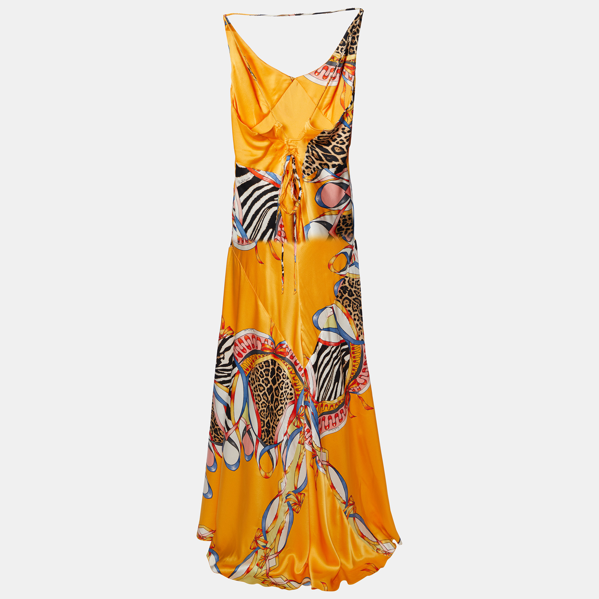 

Roberto Cavalli Yellow Printed Silk Satin Maxi Dress