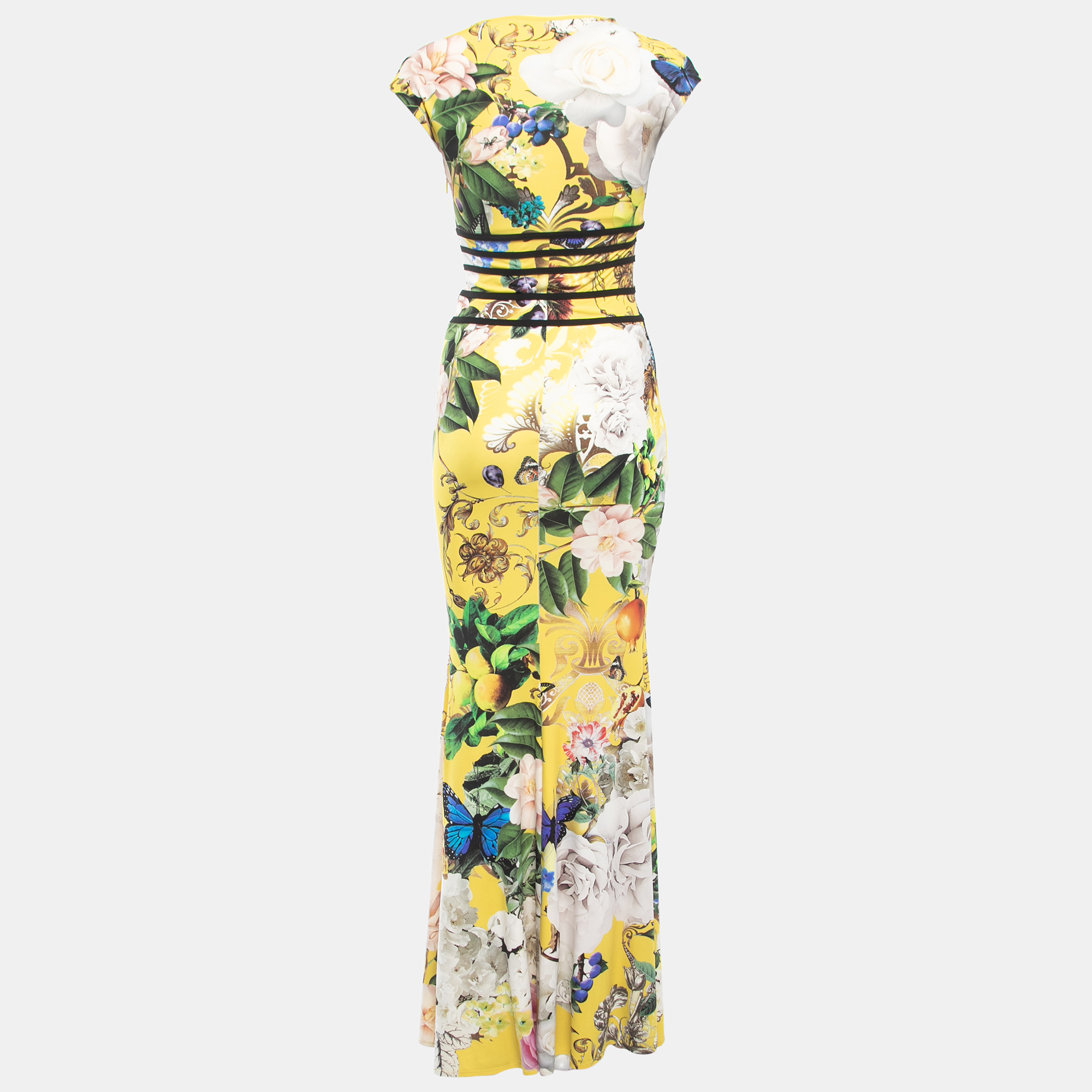 

Roberto Cavalli Yellow Floral Printed Jersey Maxi Dress