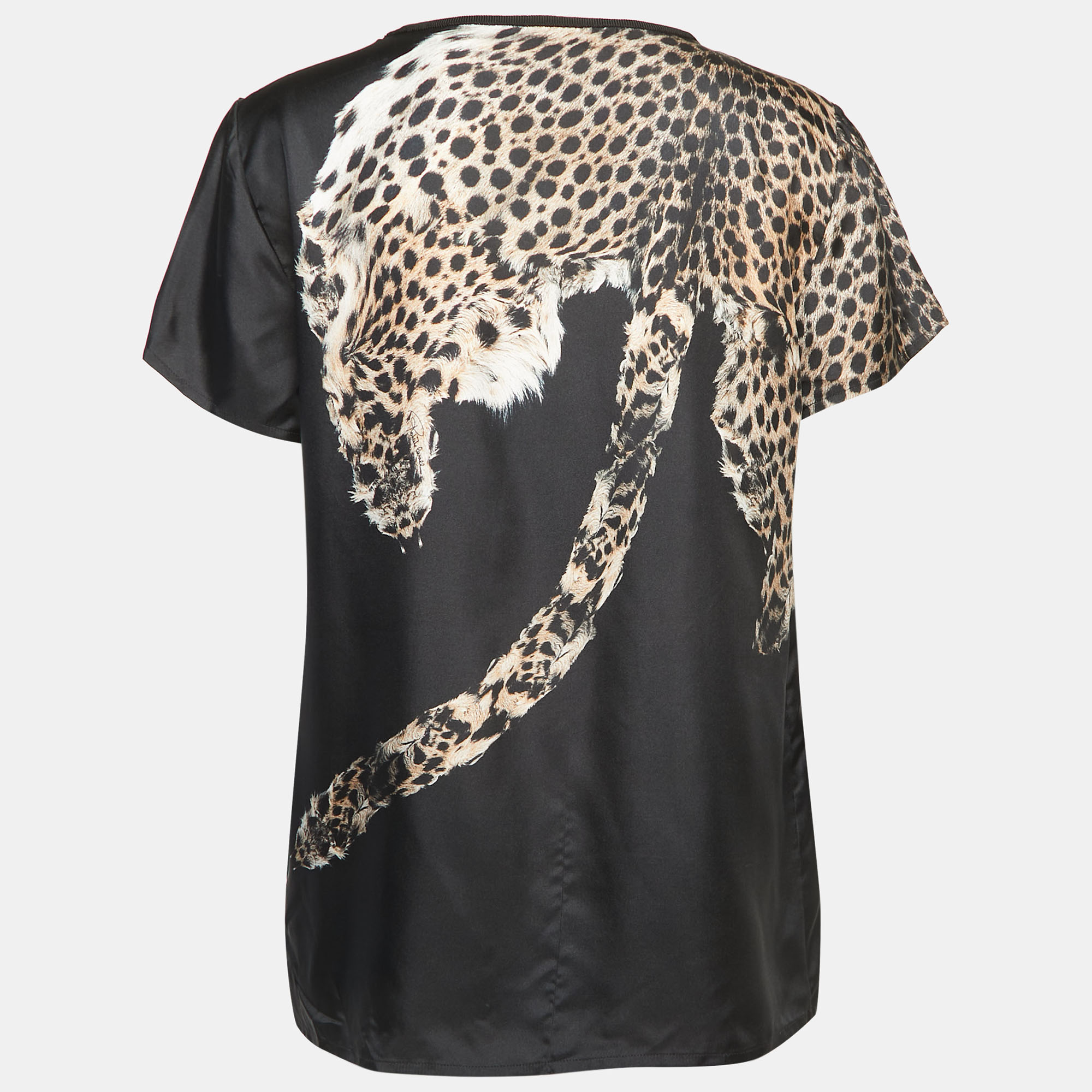 

Roberto Cavalli Black Leopard Print Silk Short Sleeve Blouse
