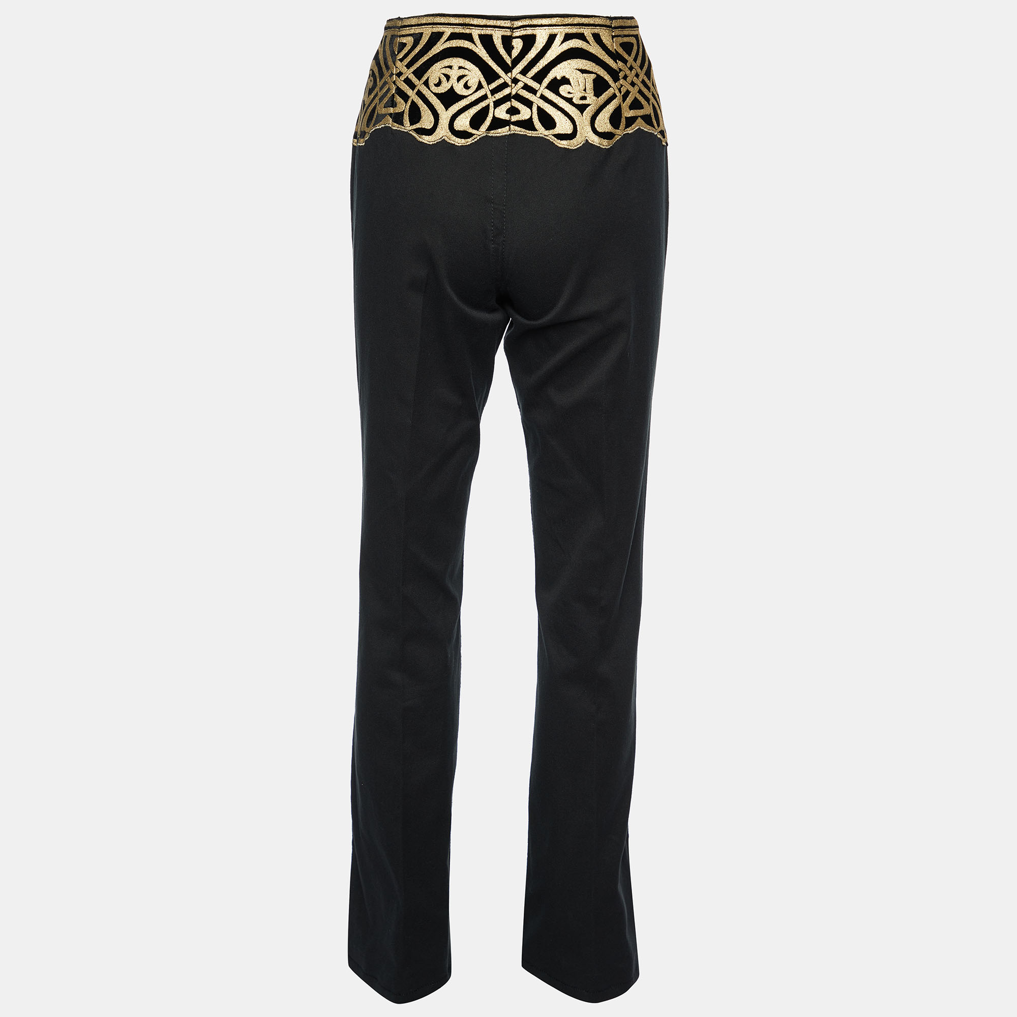 

Roberto Cavalli Black Cotton & Printed Velvet Detail Pants