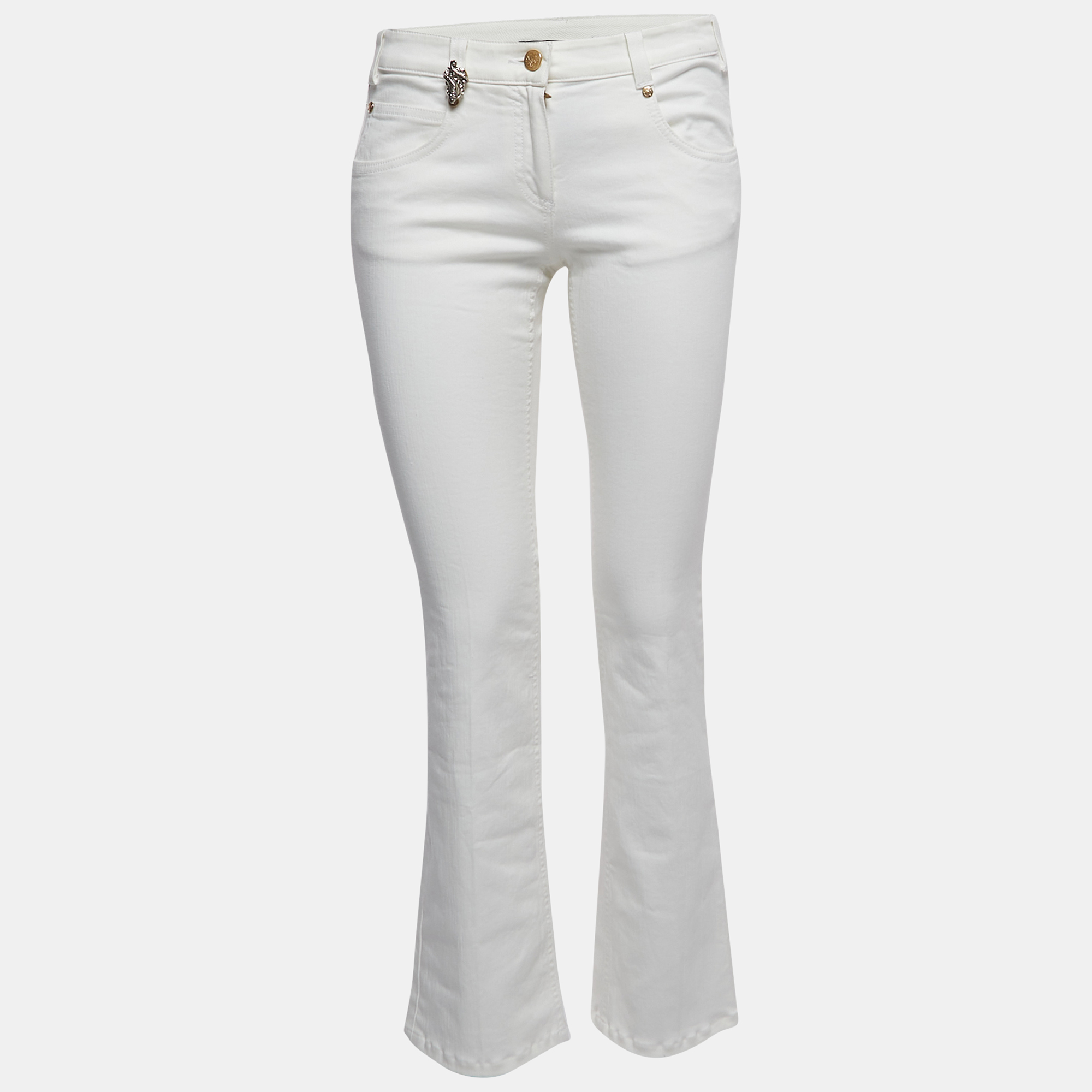 Pre-owned Roberto Cavalli Off White Denim Flared Jeans M Waist 29"
