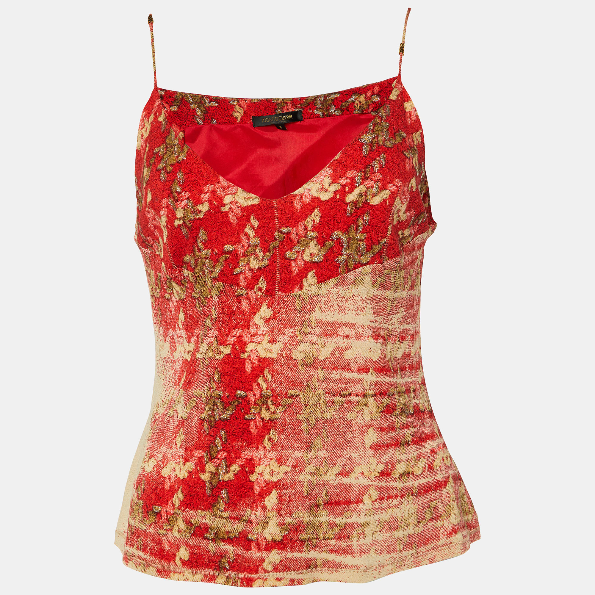 

Roberto Cavalli Red Print Silk Camisole & Tie Front Shirt