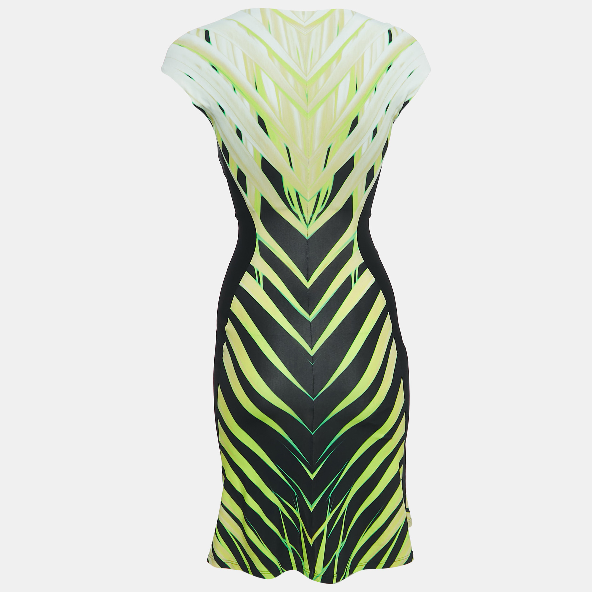 

Roberto Cavalli Black/Green Abstract Print Knit Sleeveless Flared Mini Dress