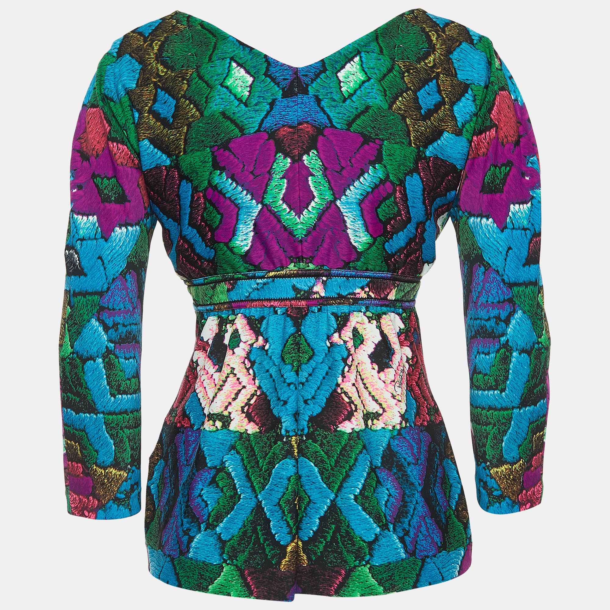 

Roberto Cavalli Multicolor Print Stretch Knit V-neck Top